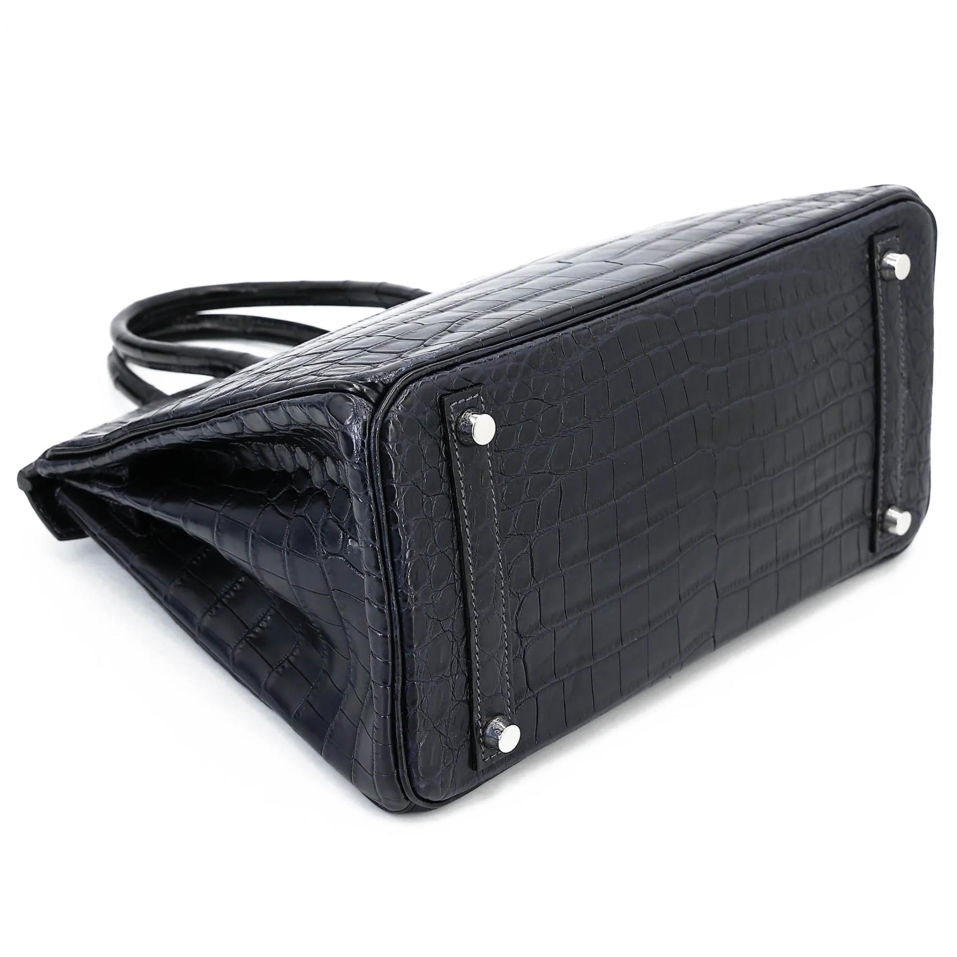 Very Good ( Rank A) HERMÈS Birkin 30 Bleu Indigo (76) Matte Niloticus Crocodile Palladium hardware Square M (2009) - 7