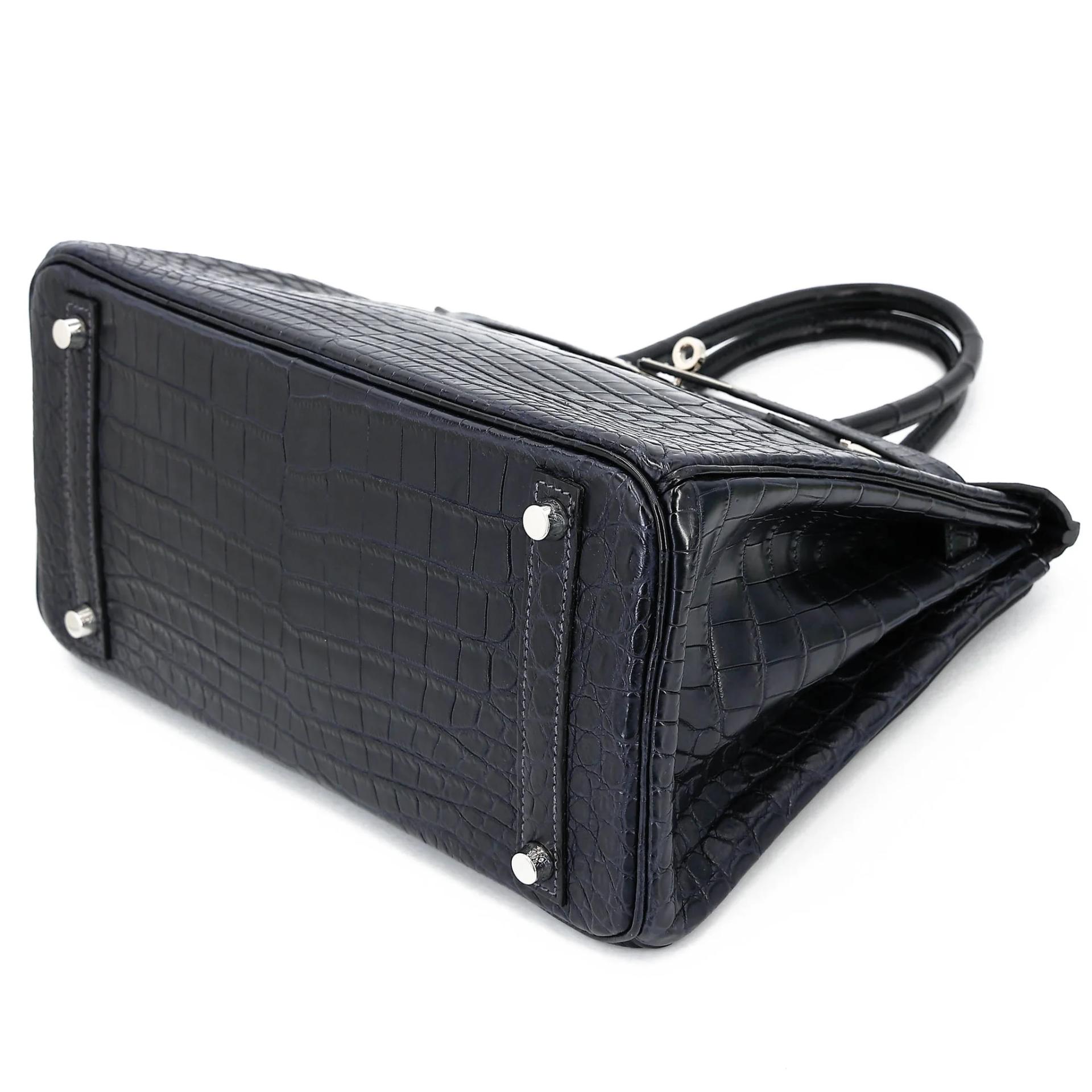 Very Good ( Rank A) HERMÈS Birkin 30 Bleu Indigo (76) Matte Niloticus Crocodile Palladium hardware Square M (2009) - 4