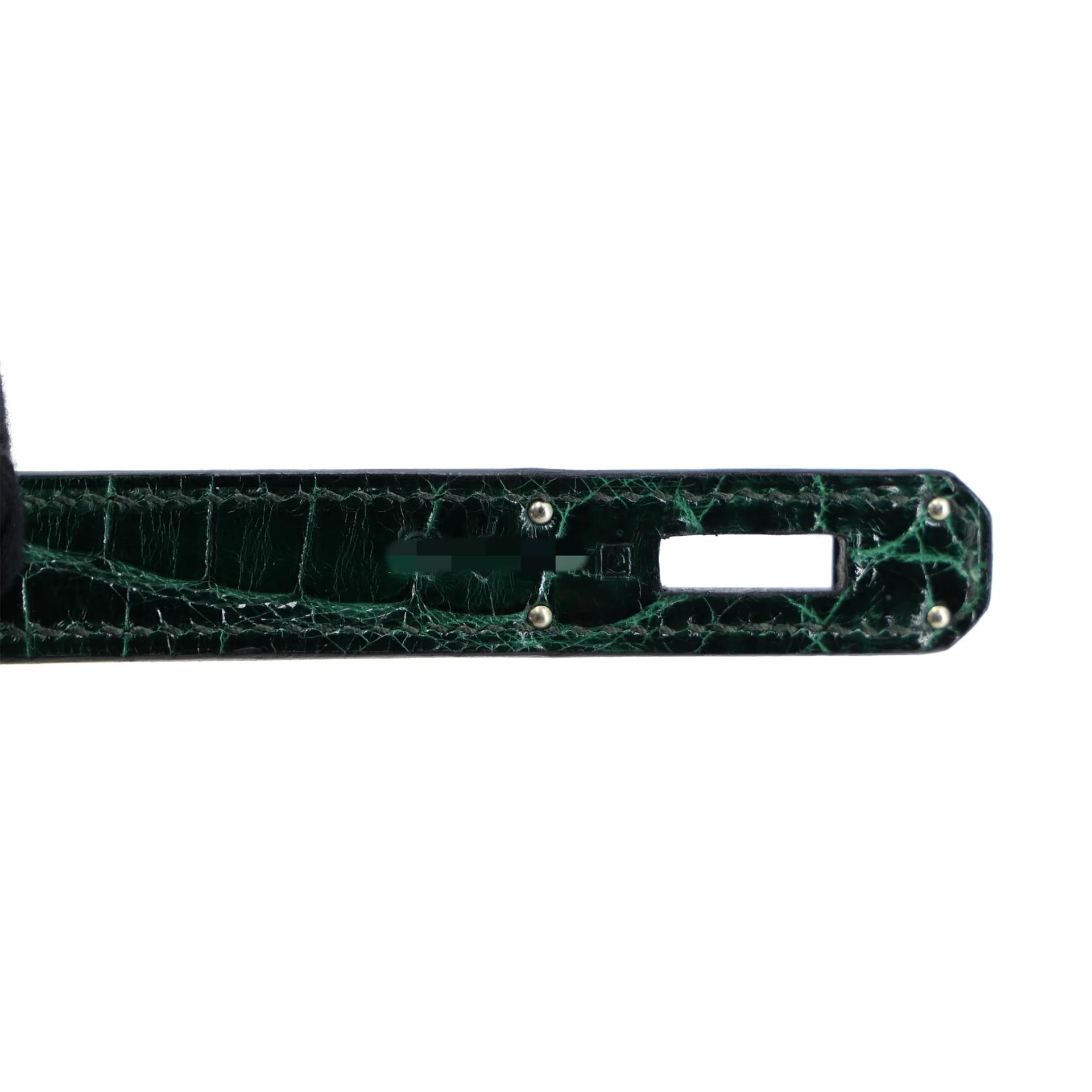 Very Good ( Rank A) HERMÈS Birkin 30 Vert Fonce (67) Shiny Niloticus Crocodile Palladium hardware Square Q (2013) - 20