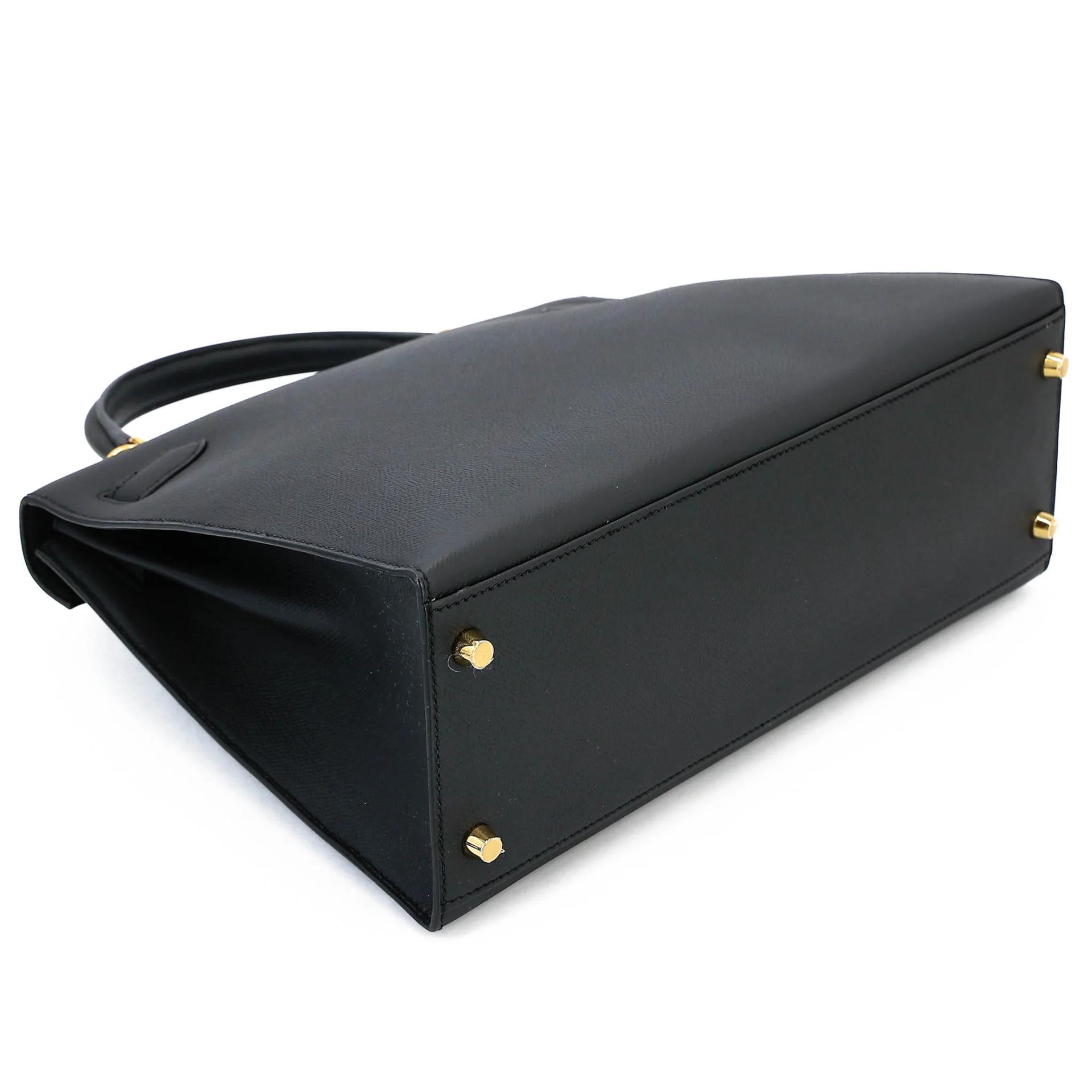 Excellent ( Rank SA ) HERMÈS Kelly 32 Sellier Noir (89) Epsom Gold hardware D (2019) - 7