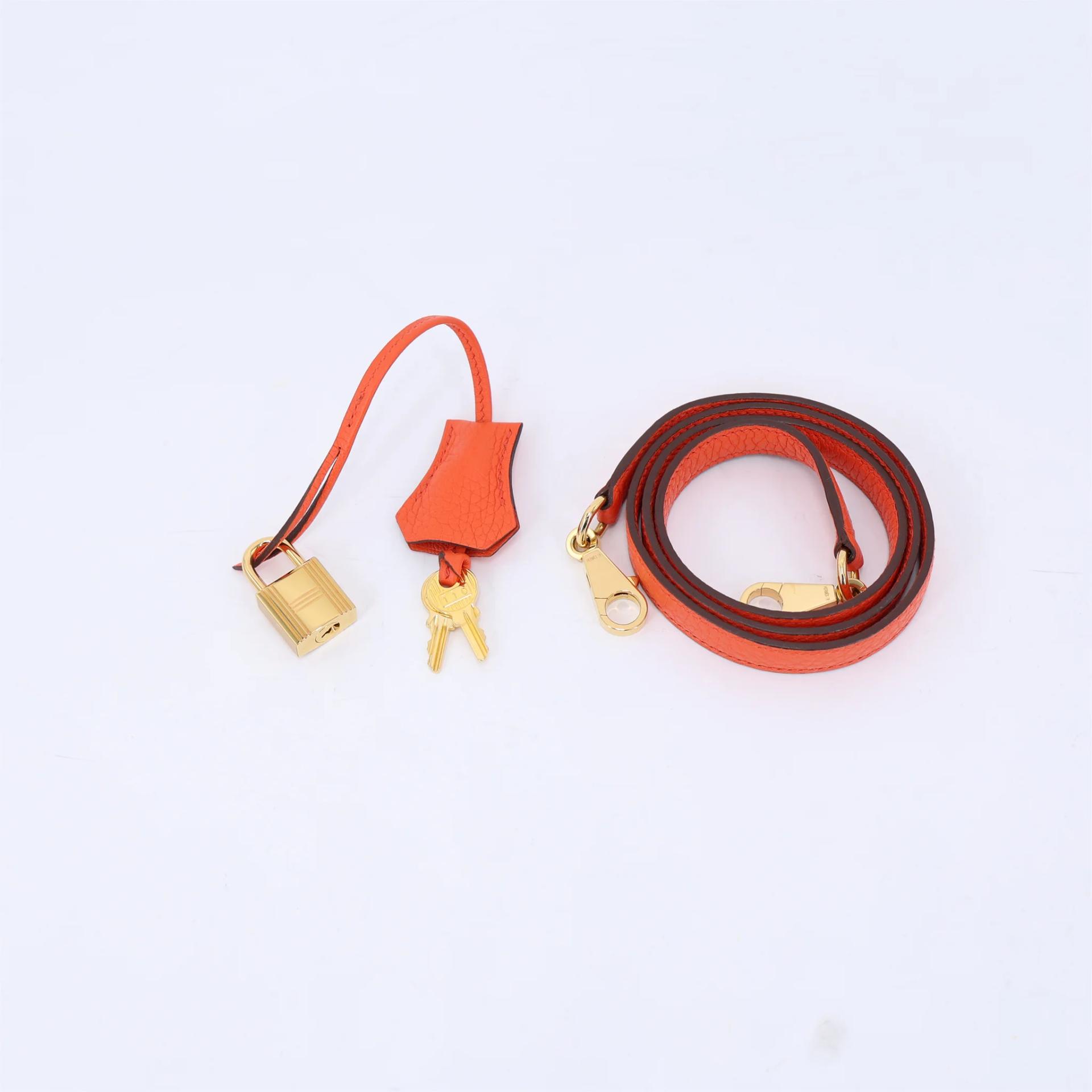 Very Good ( Rank A) HERMÈS Kelly 28 Orange Poppy (8V) Clemence Gold hardware T (2015) - 20
