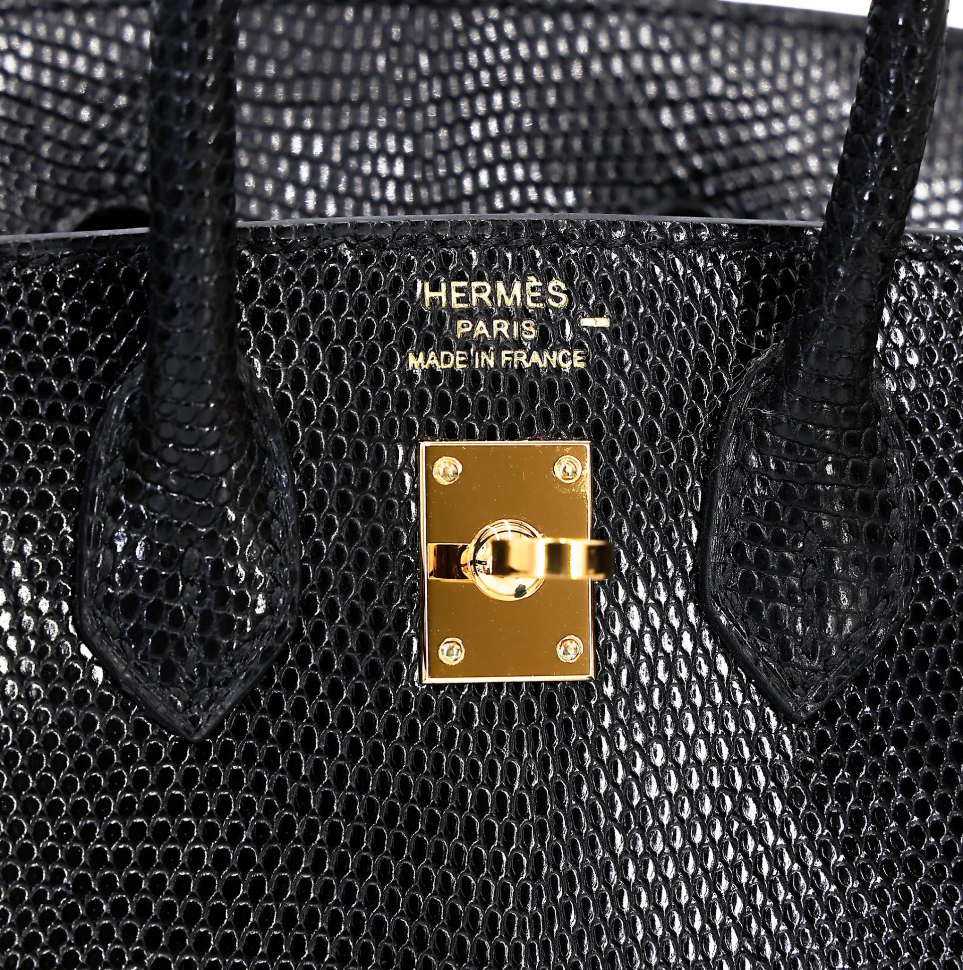 Excellent ( Rank SA ) HERMÈS Birkin 20 Noir (89) Lizard Gold hardware B (2023) - 11