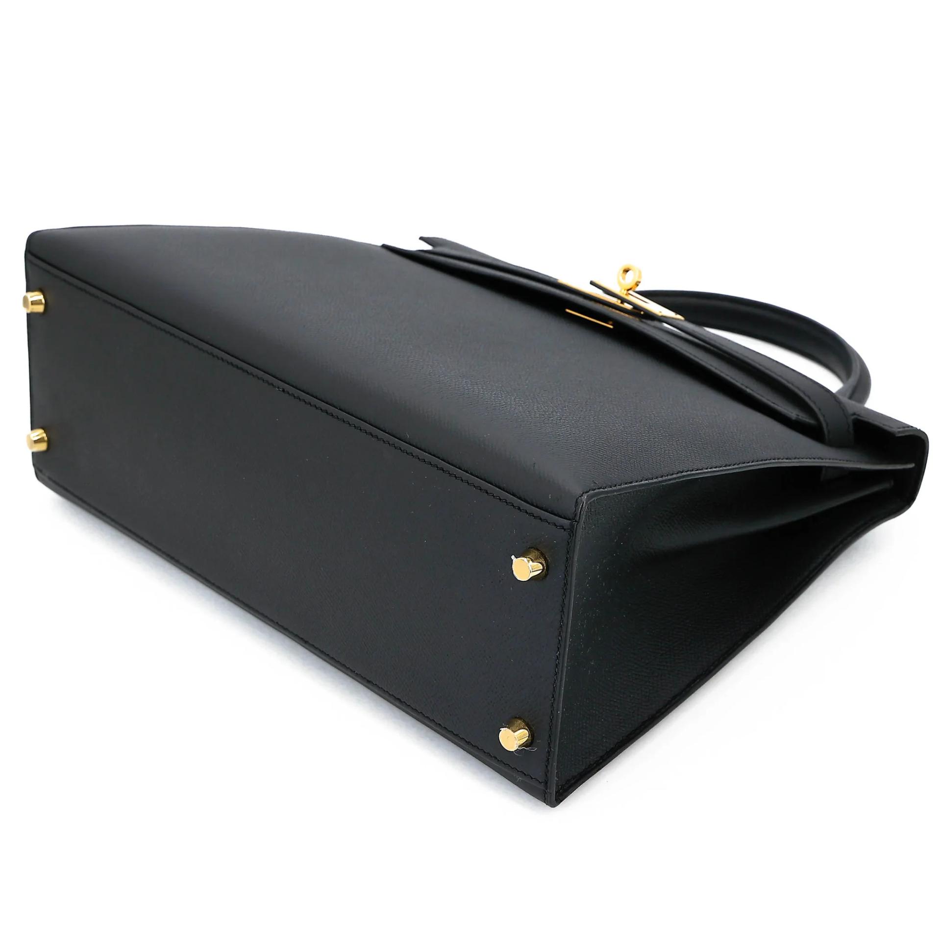 Excellent ( Rank SA ) HERMÈS Kelly 32 Sellier Noir (89) Epsom Gold hardware D (2019) - 4