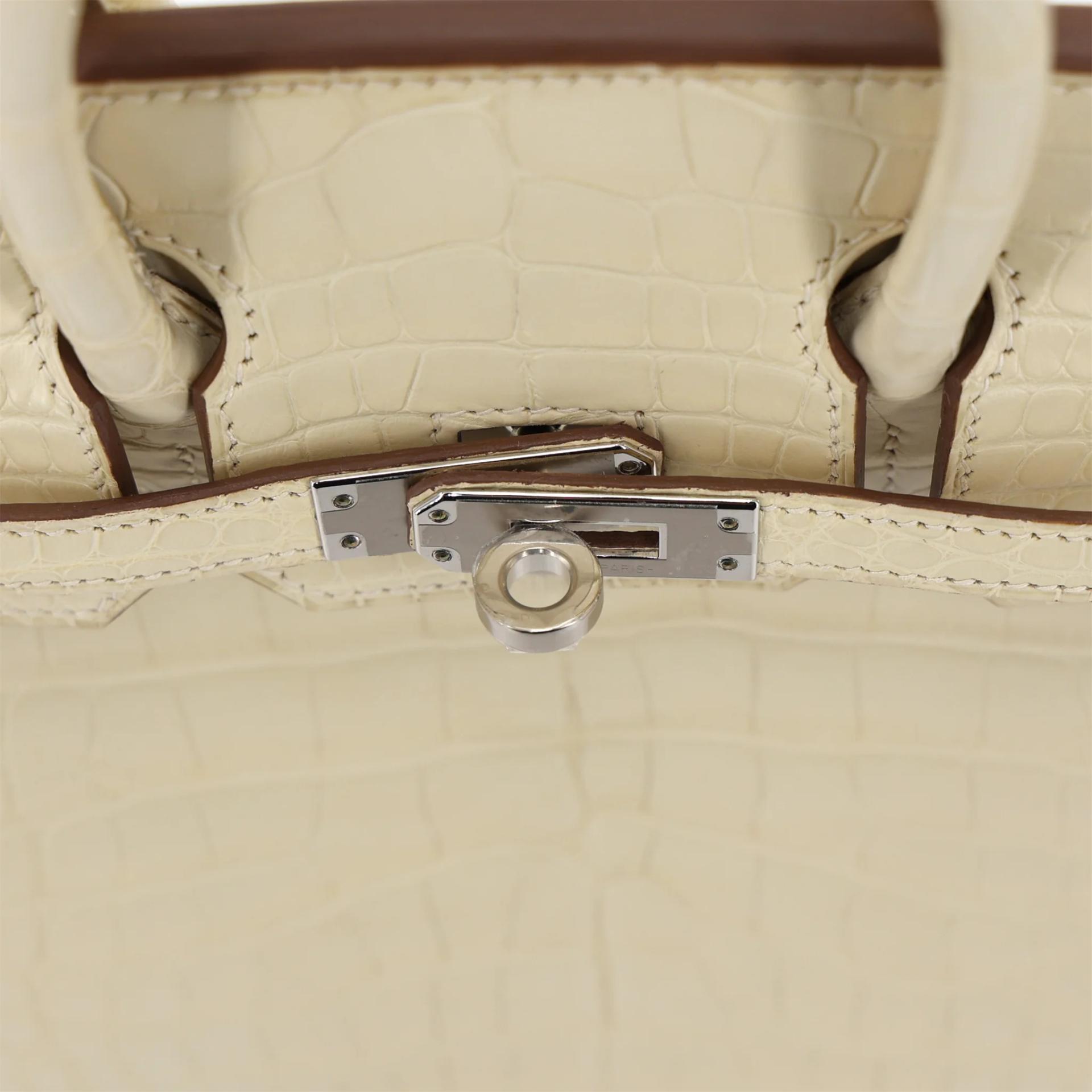 Unused ( Rank NS ) HERMÈS Birkin 25 Vanille (Y1) Matte Alligator Palladium hardware Z (2021) - 9
