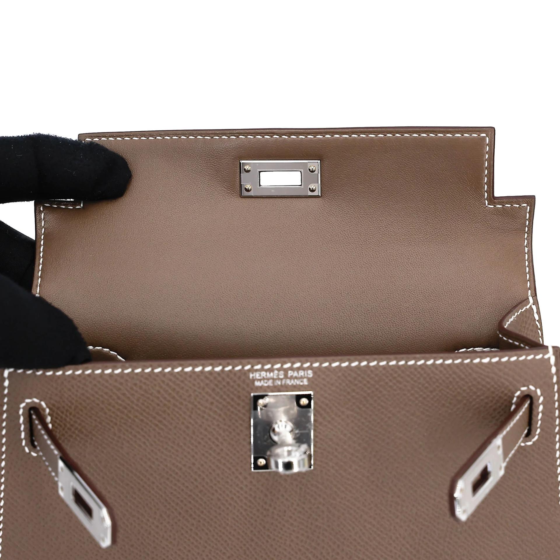 Brand New ( Rank N ) HERMÈS Mini Kelly II Etoupe (18) Epsom Palladium hardware G (2026) - 12
