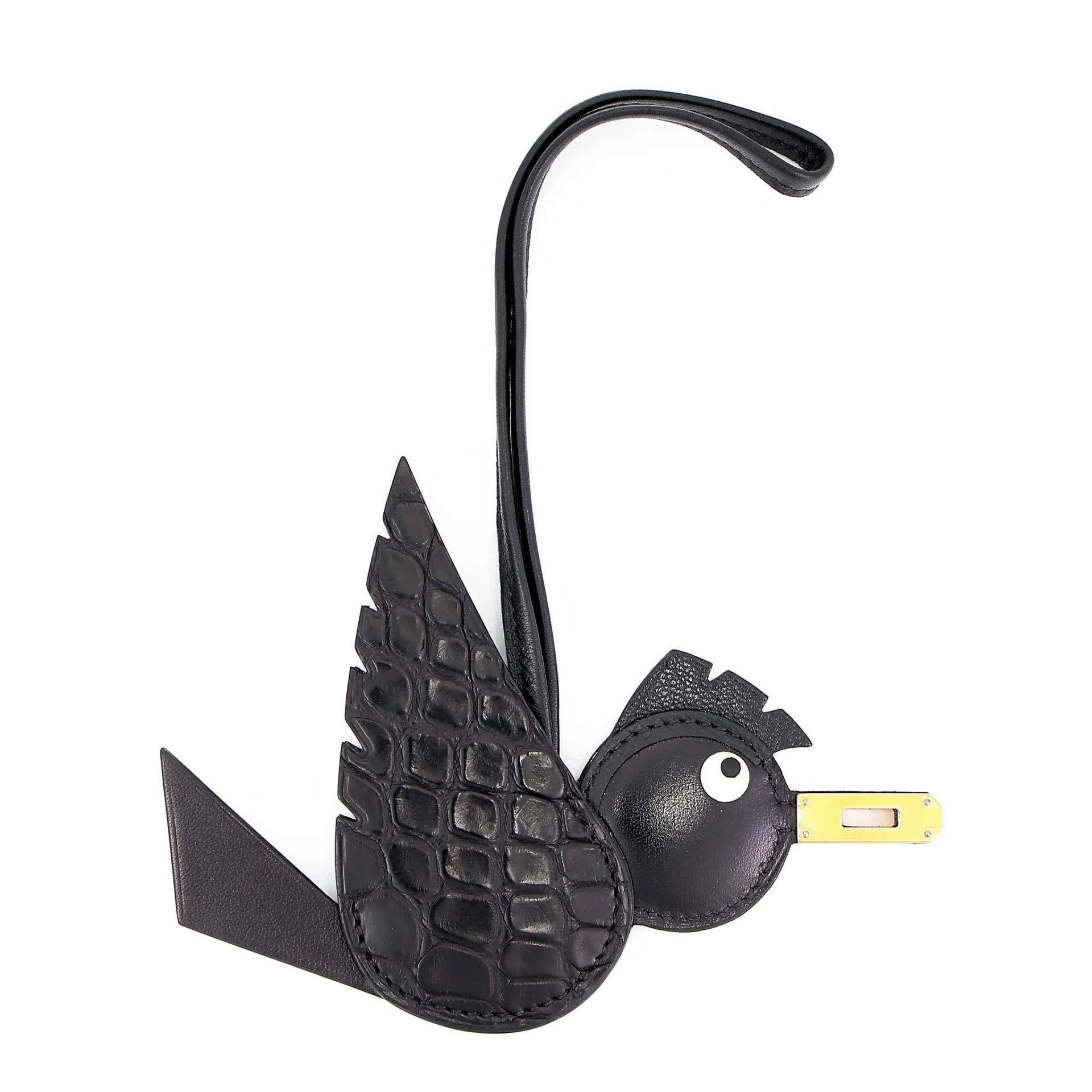 Excellent ( Rank SA ) HERMÈS Birdy charm Noir (89) White (01) Matte Alligator Box-calf Chevre Gold hardware B (2023) - 4