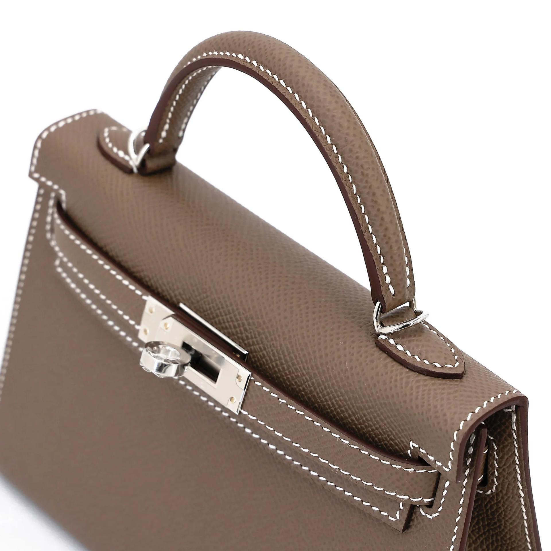 Brand New ( Rank N ) HERMÈS Mini Kelly II Etoupe (18) Epsom Palladium hardware G (2026) - 3