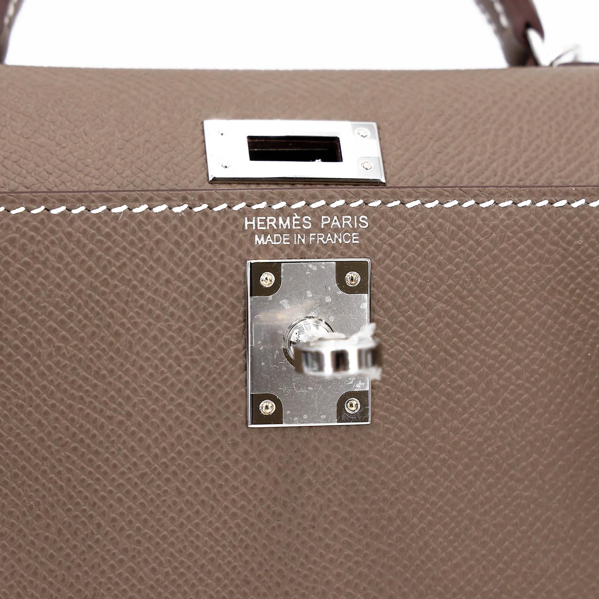 Brand New ( Rank N ) HERMÈS Mini Kelly II Etoupe (18) Epsom Palladium hardware G (2026) - 13