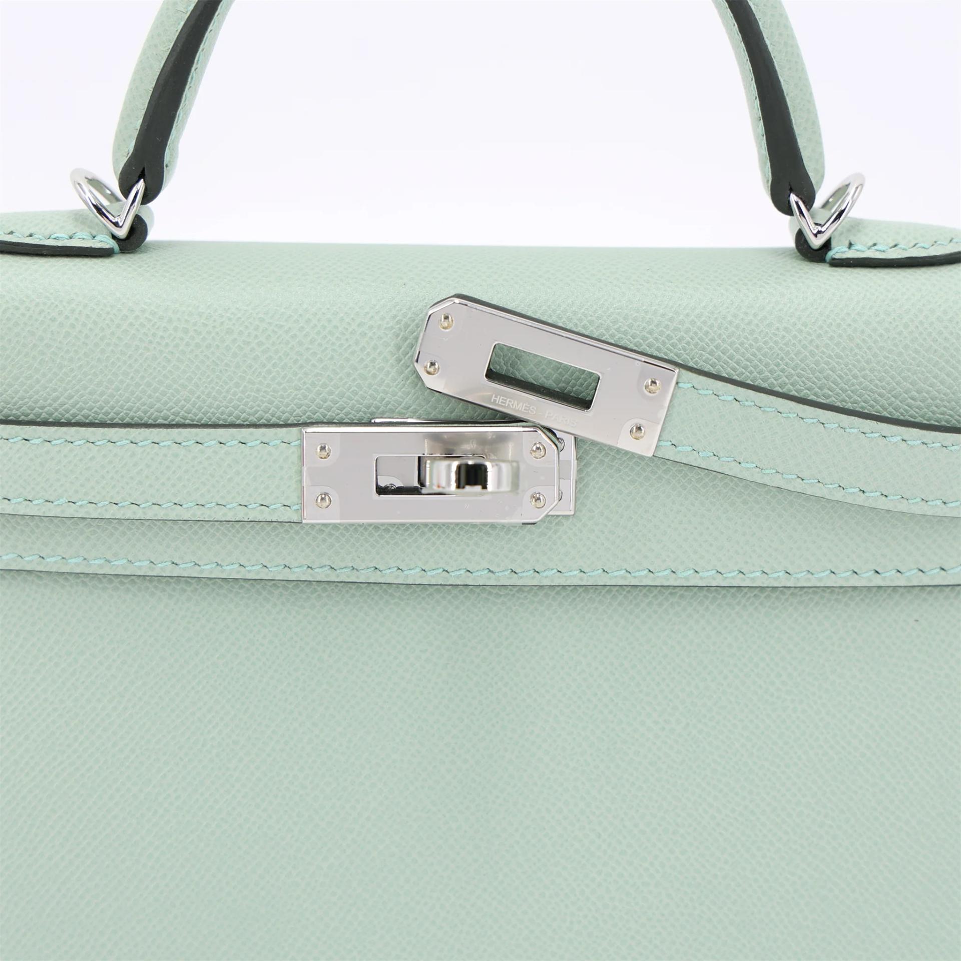 全新 HERMÈS 愛馬仕 Mini Kelly 二代 6U Vert d’Eau 薄荷綠 Madame皮 銀扣 G刻 2026年 - 8