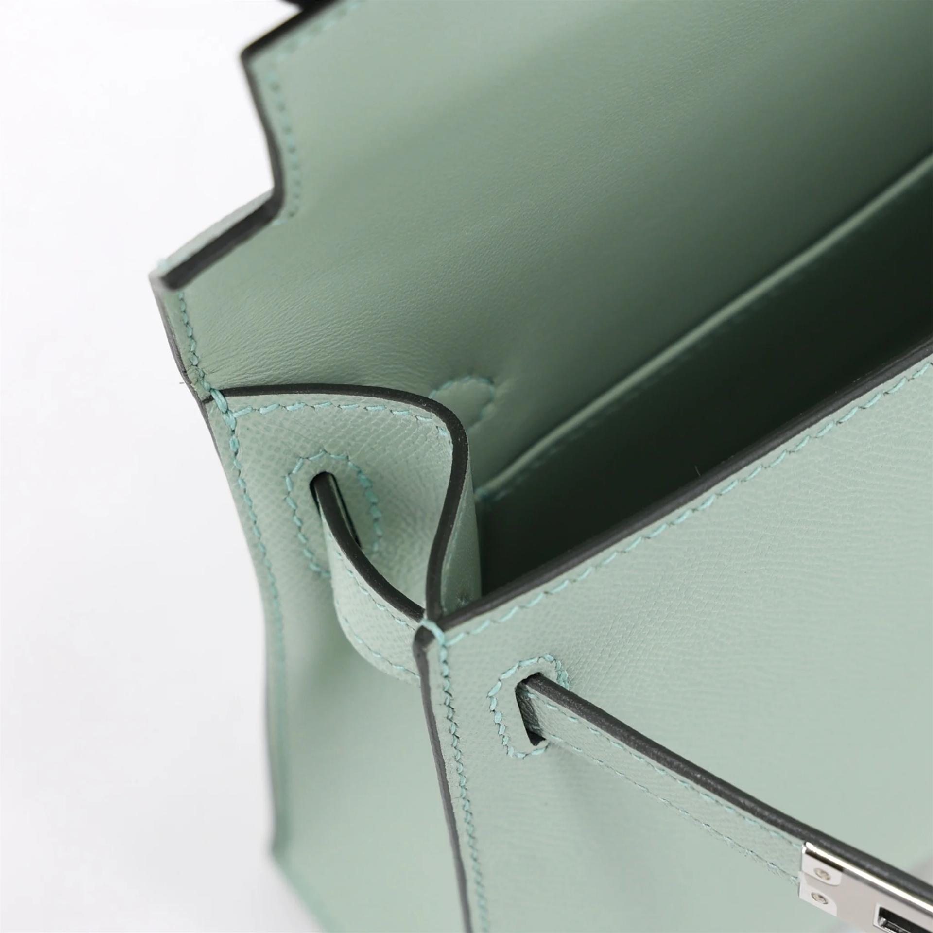 全新 HERMÈS 愛馬仕 Mini Kelly 二代 6U Vert d’Eau 薄荷綠 Madame皮 銀扣 G刻 2026年 - 12