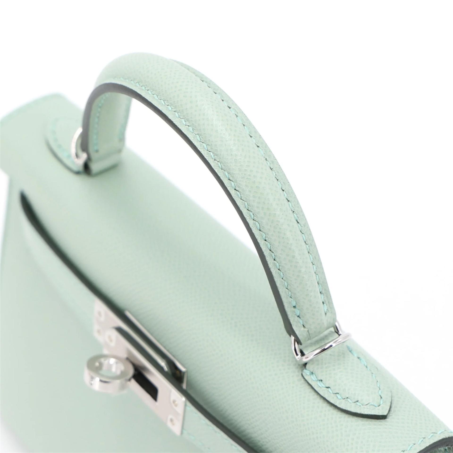 全新 HERMÈS 愛馬仕 Mini Kelly 二代 6U Vert d’Eau 薄荷綠 Madame皮 銀扣 G刻 2026年 - 3