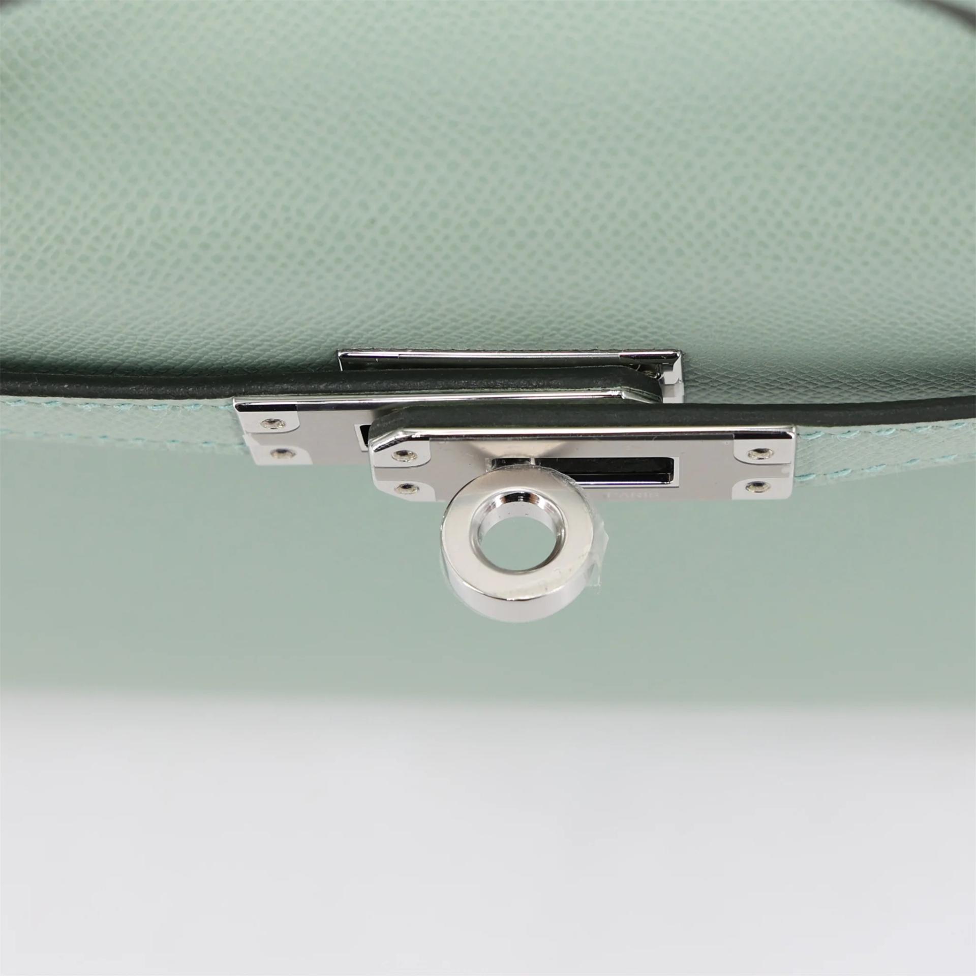 全新 HERMÈS 愛馬仕 Mini Kelly 二代 6U Vert d’Eau 薄荷綠 Madame皮 銀扣 G刻 2026年 - 9