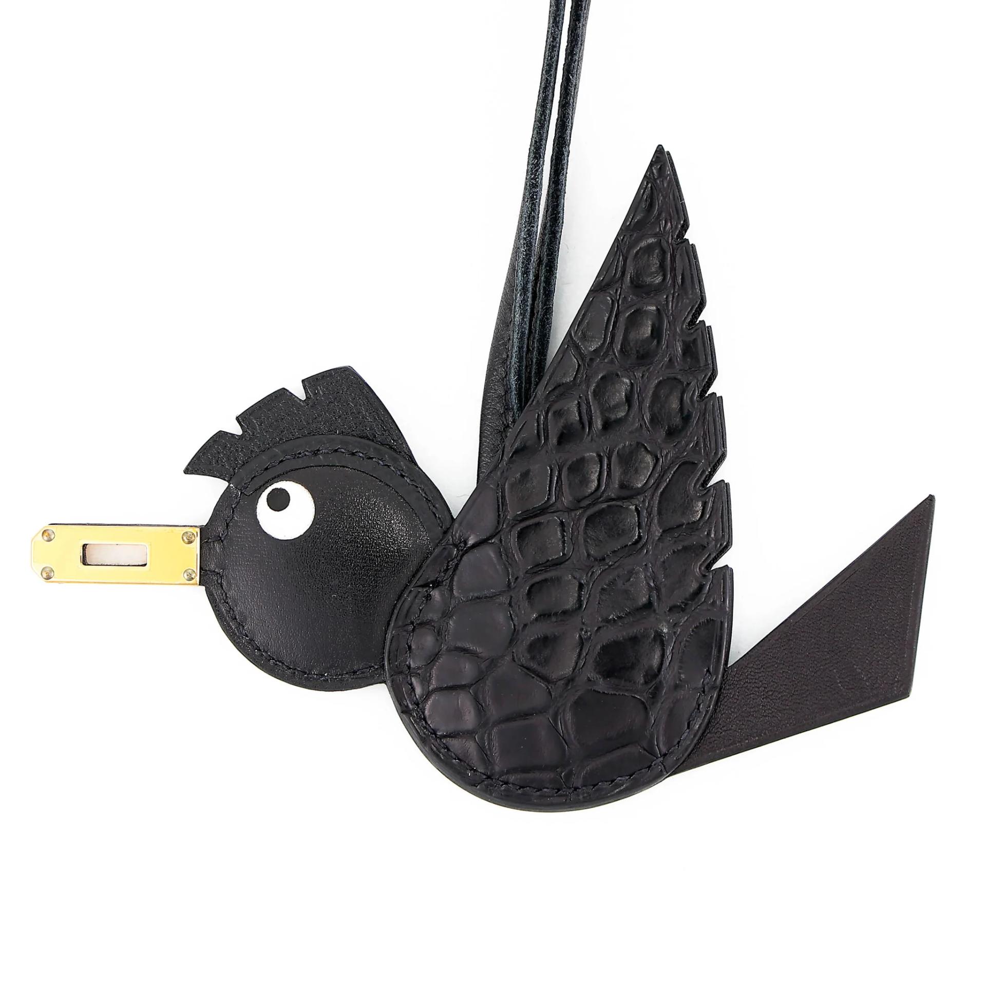 Excellent ( Rank SA ) HERMÈS Birdy charm Noir (89) White (01) Matte Alligator Box-calf Chevre Gold hardware B (2023) - 2