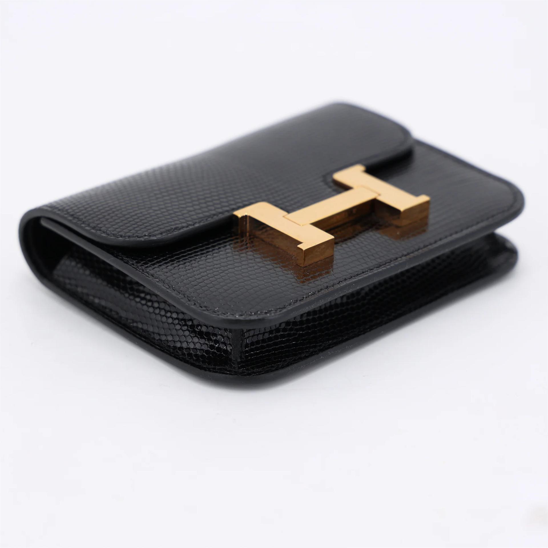 SA超美品 HERMÈS 愛馬仕 Constance Slim 錢包 89 黑色 Noir (Black) 蜥蜴皮 玫瑰金扣 U刻 2022年 - 4
