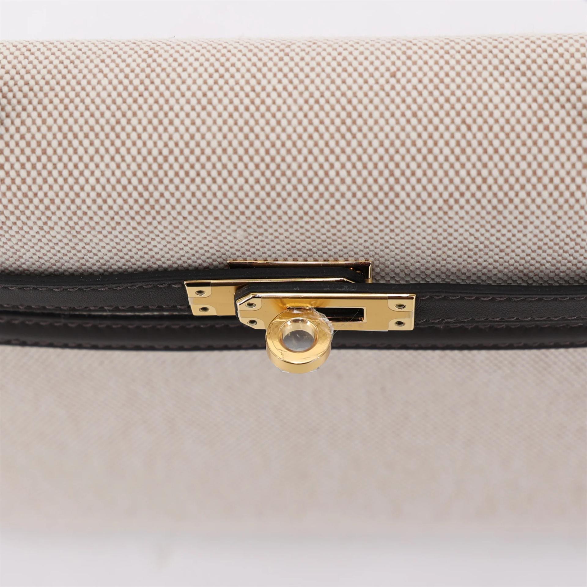 全新 HERMÈS 愛馬仕 Kelly 25 外縫 Ecru色 T3 棗棕色 Bai Brun Toile H 帆布 Swift牛皮 金扣 G刻 2026年 - 9