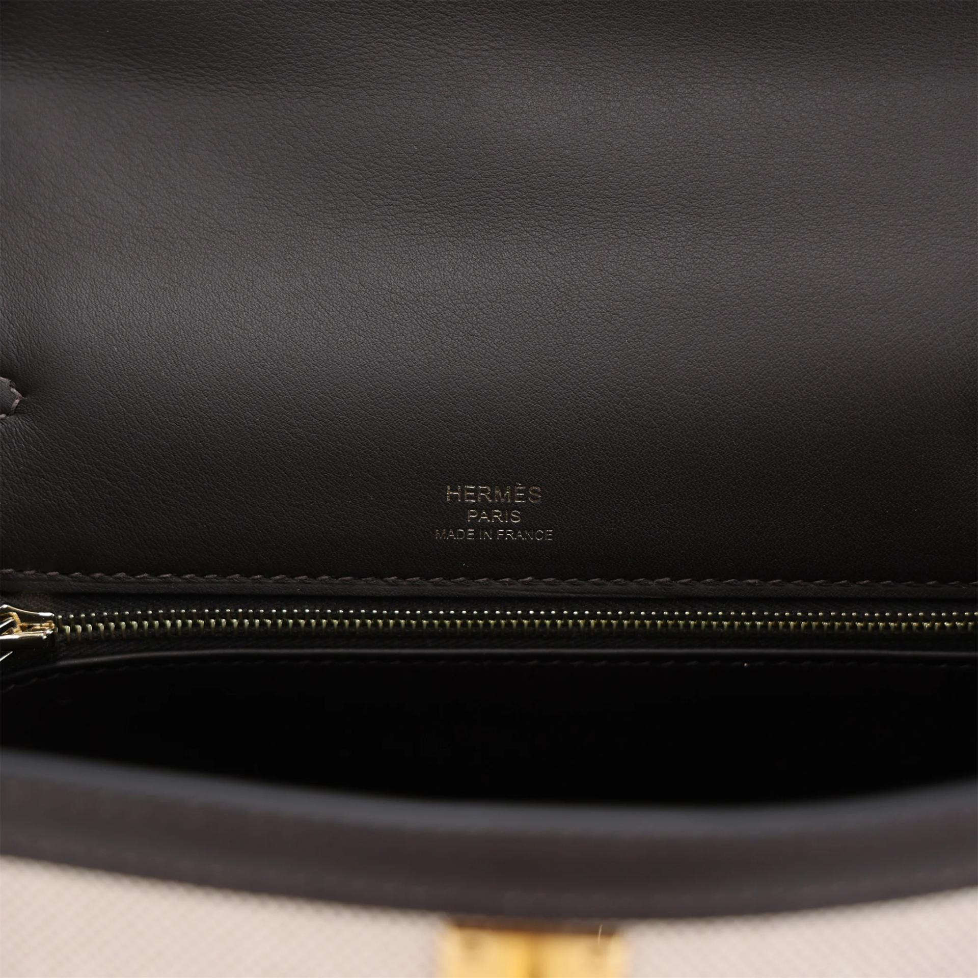 全新 HERMÈS 愛馬仕 Kelly 25 外縫 Ecru色 T3 棗棕色 Bai Brun Toile H 帆布 Swift牛皮 金扣 G刻 2026年 - 11