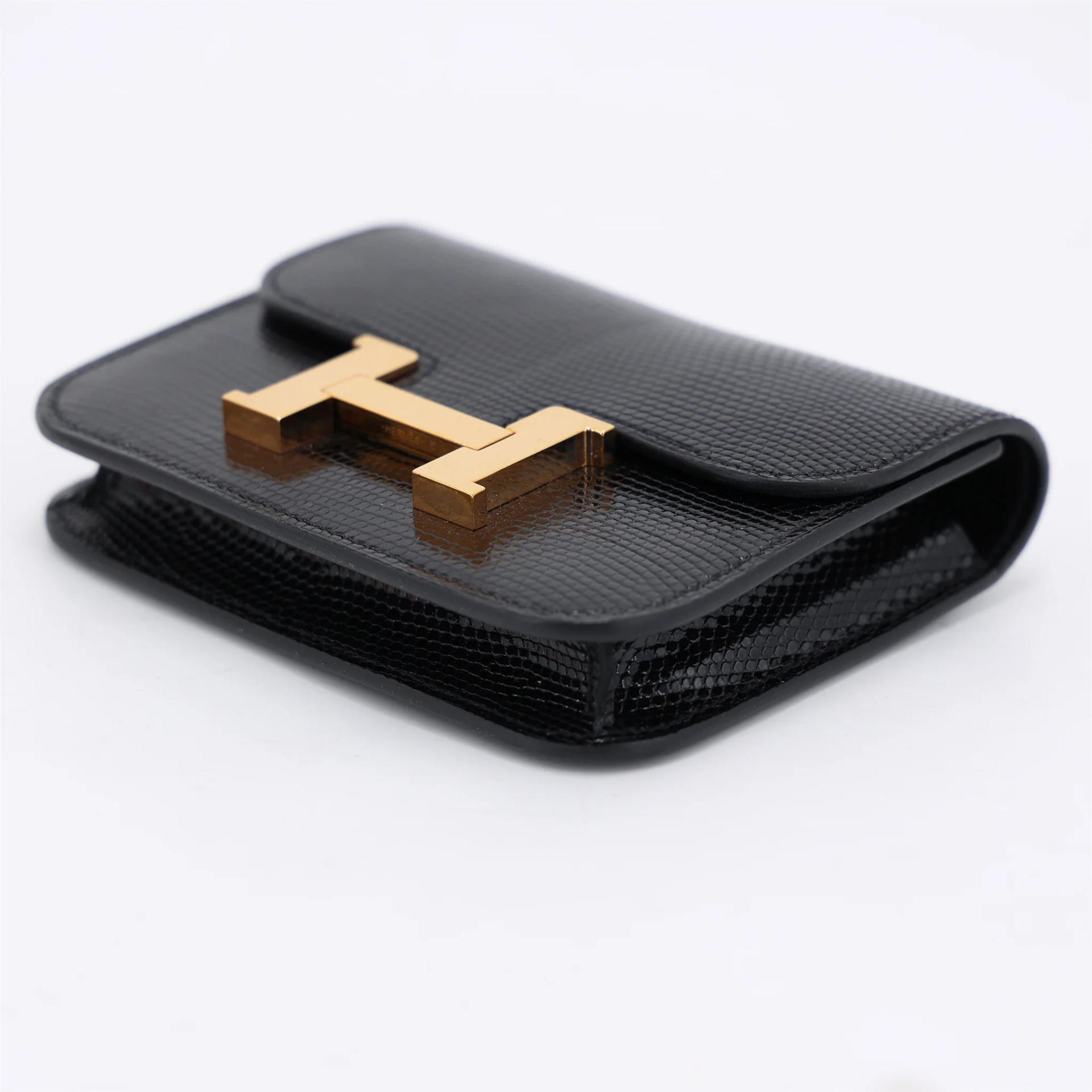 SA超美品 HERMÈS 愛馬仕 Constance Slim 錢包 89 黑色 Noir (Black) 蜥蜴皮 玫瑰金扣 U刻 2022年 - 5