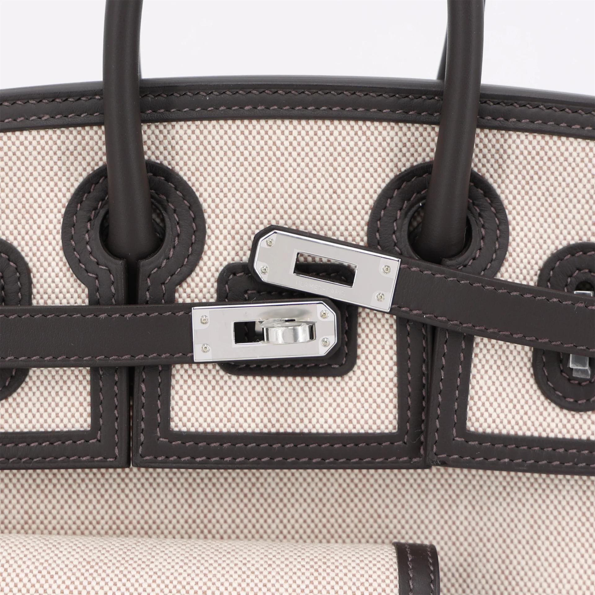 Brand New ( Rank N ) HERMÈS Limited Edition Birkin Cargo 25 Bai Brun（T3） Ecru Toile Berline canvas Palladium hardware G (2026) - 8