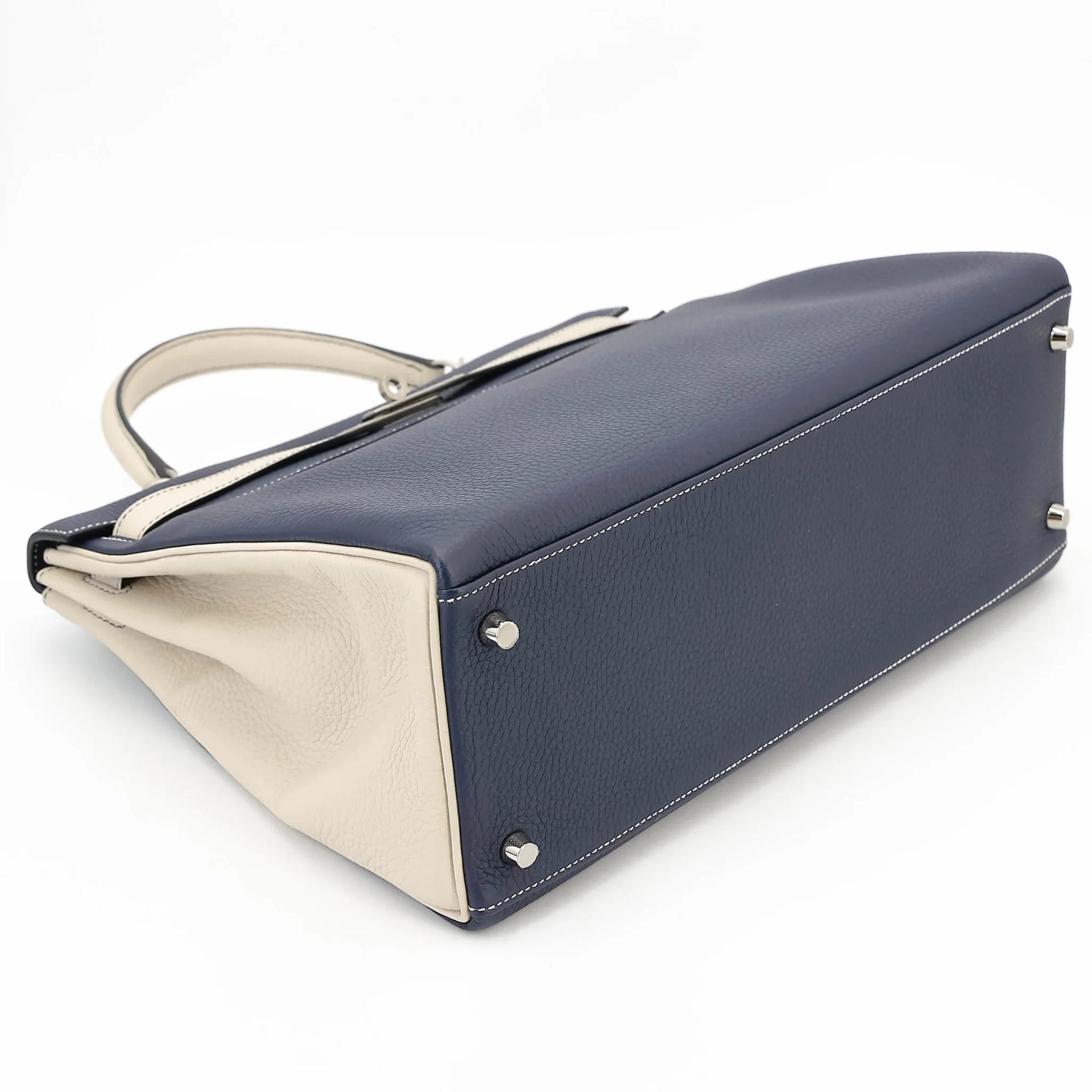 SA超美品 HERMÈS 愛馬仕 Kelly 35 HSS 10 奶昔白 Craie 78 深海藍 Blue Marine Togo小牛皮 拉絲銀扣 Y刻 2020年 - 5