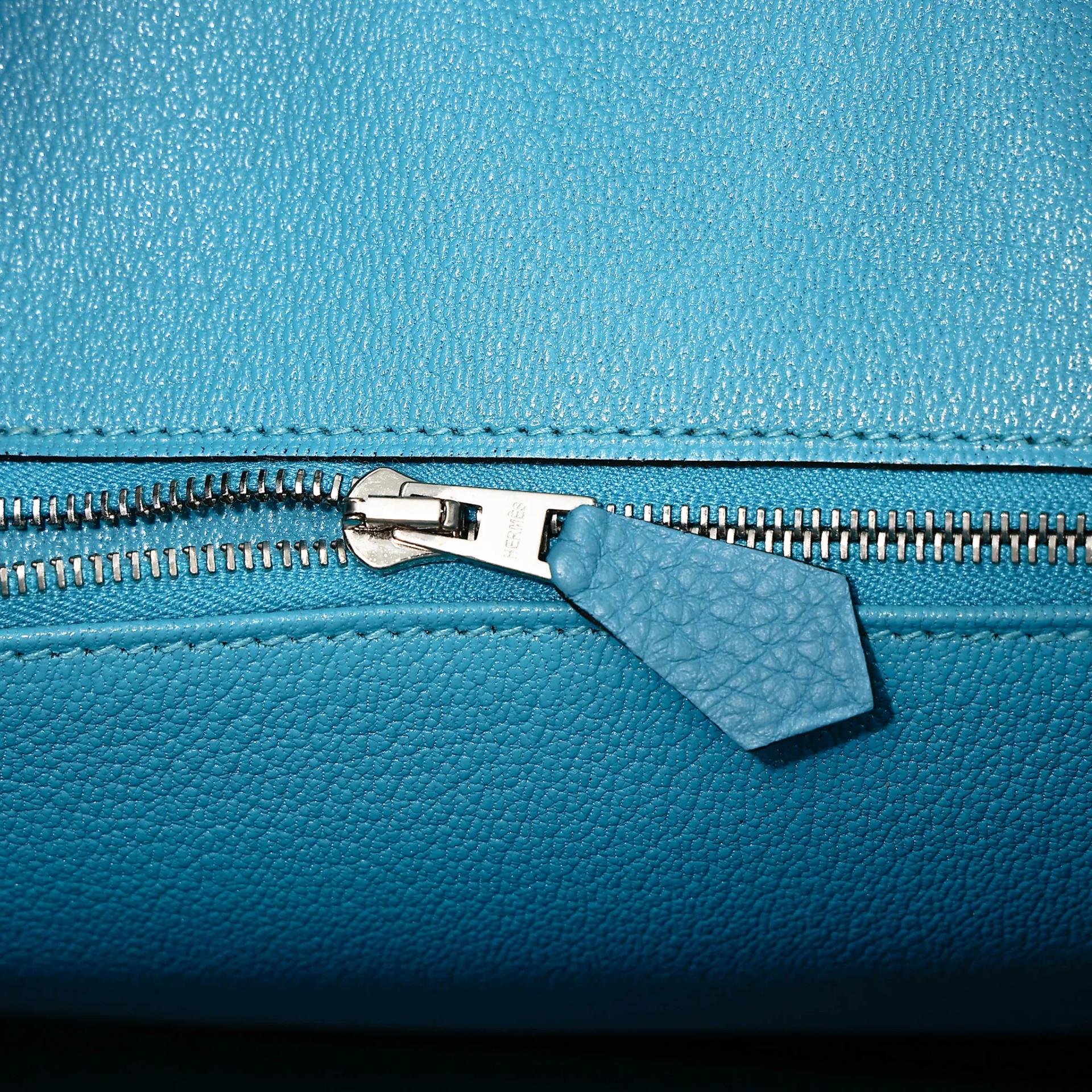 SA超美品 HERMÈS 愛馬仕 Birkin 25 7B 松石藍 Turquoise Togo小牛皮 銀扣 □R刻 2014年 - 12