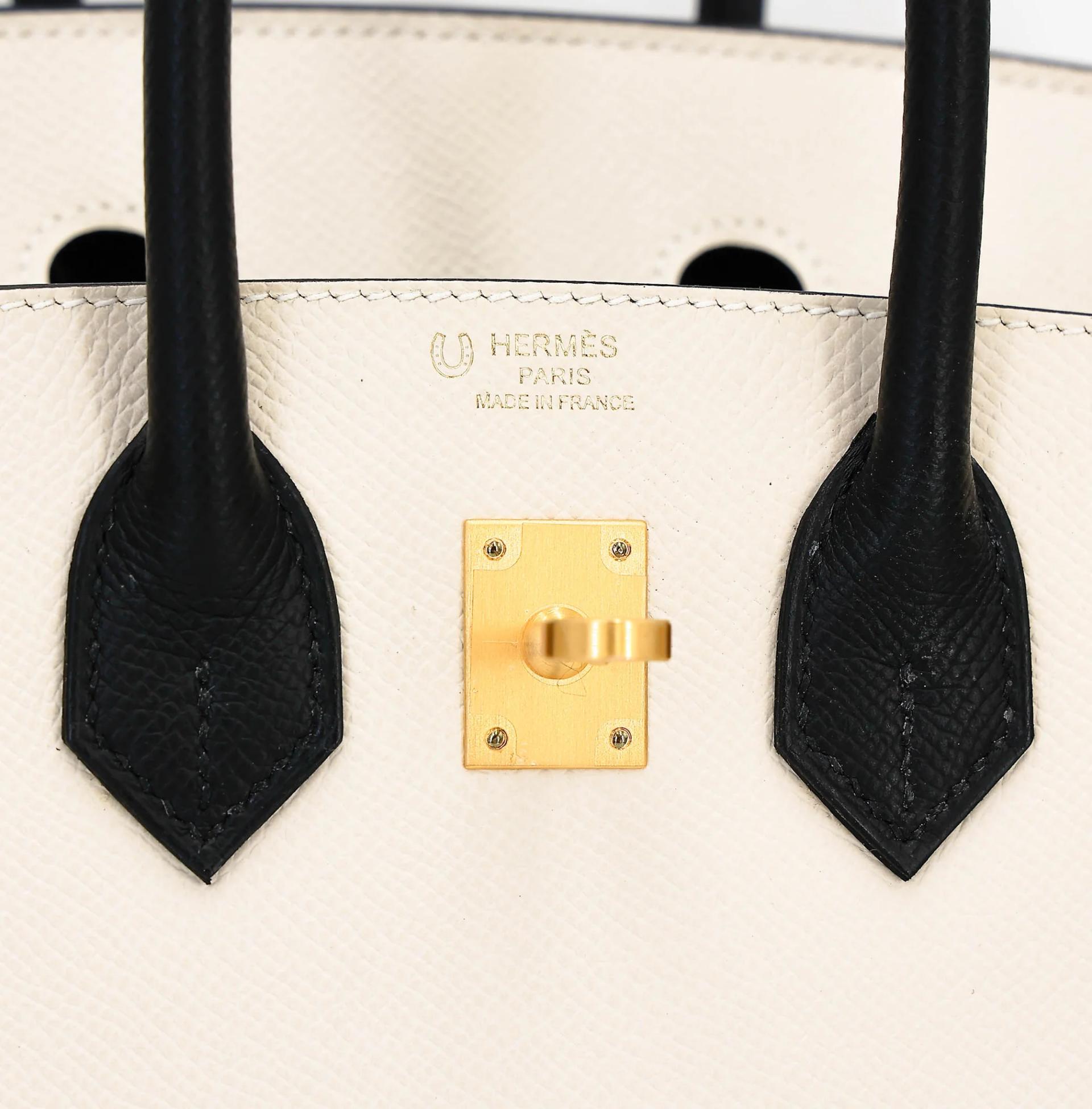 Unused ( Rank NS ) HERMÈS Special Order Birkin 25 HSS Sellier HSS Noir (89) Craie (10) Epsom Brushed Gold hardware W (2024) - 10