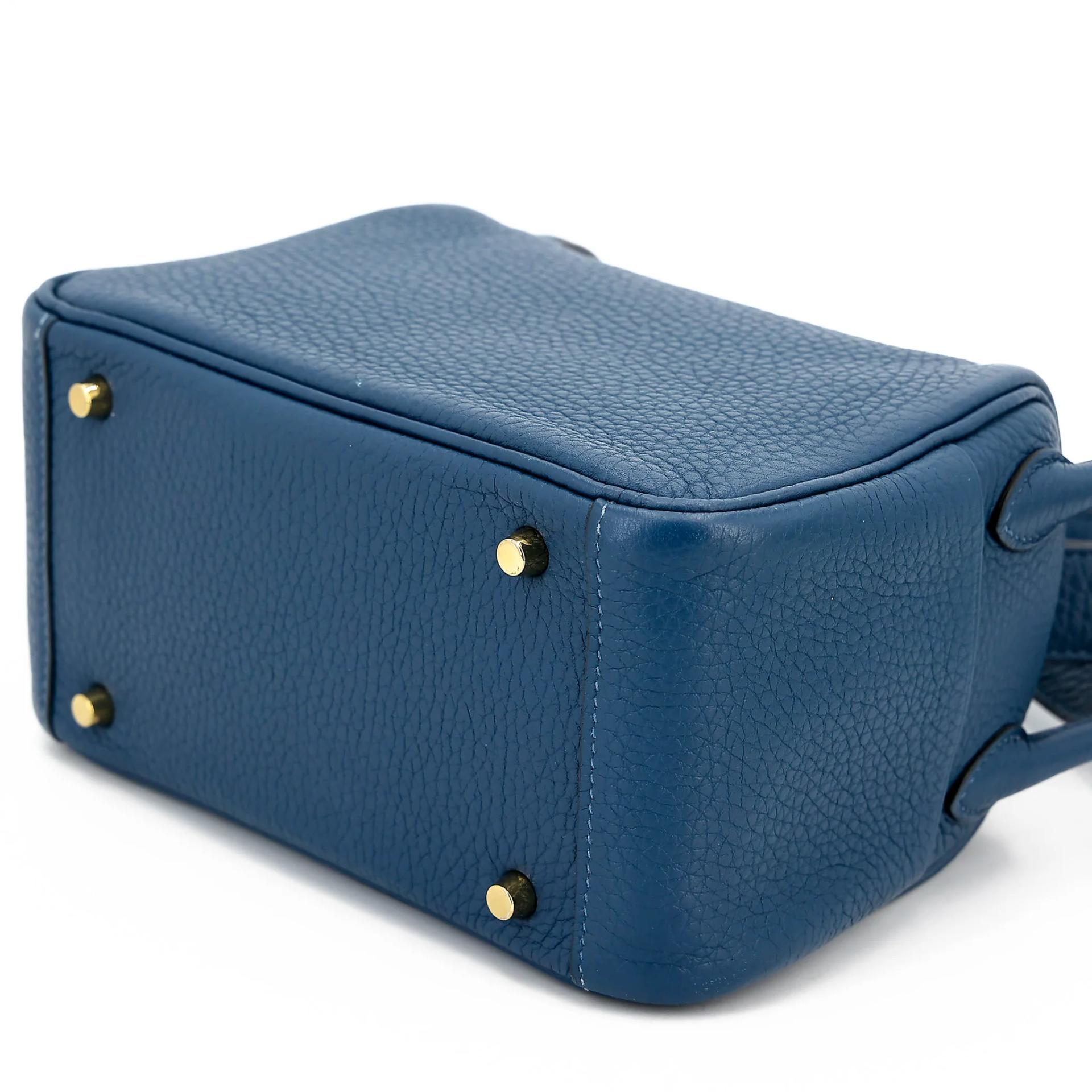 Very Good ( Rank A) HERMÈS Mini Lindy Navy (7U) Clemence Gold hardware Y (2020) - 6
