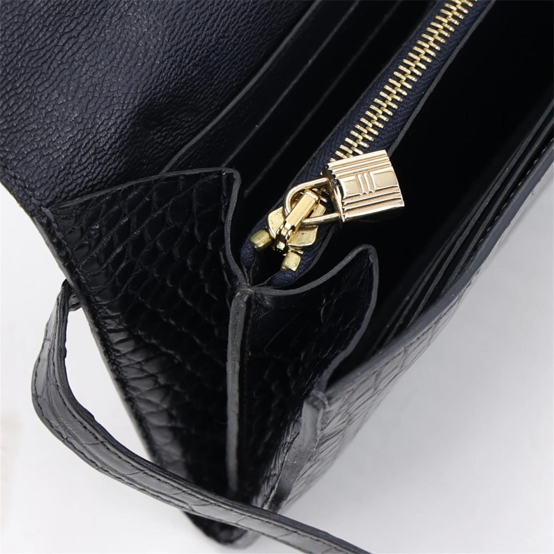 Good ( Rank AB) HERMÈS Kelly Wallet Noir (89) Matte Alligator Gold hardware A (2017) - 15