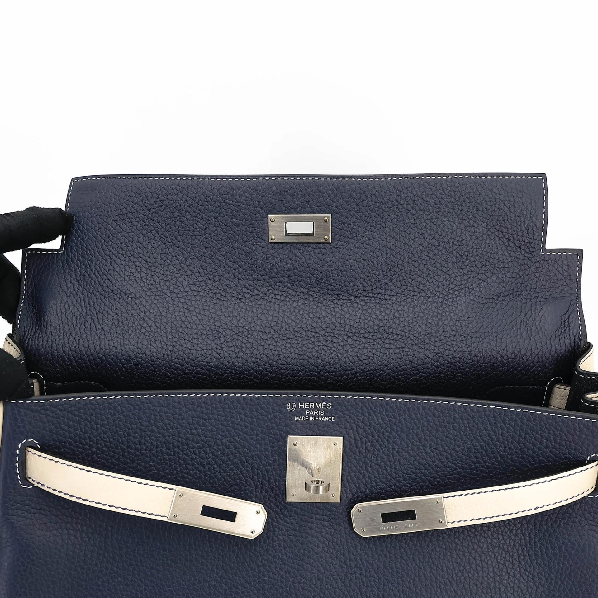 SA超美品 HERMÈS 愛馬仕 Kelly 35 HSS 10 奶昔白 Craie 78 深海藍 Blue Marine Togo小牛皮 拉絲銀扣 Y刻 2020年 - 13