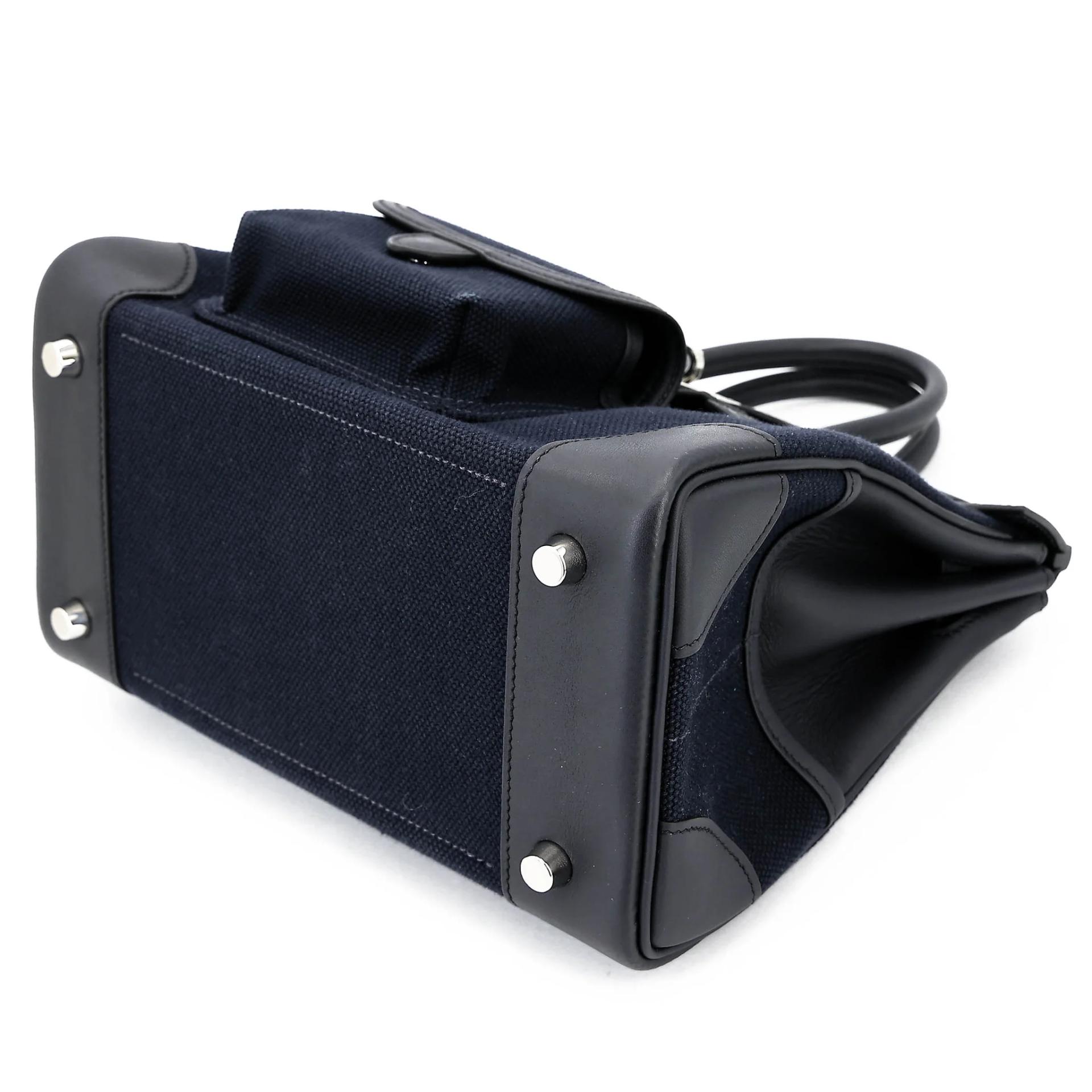 未使用保存品 HERMÈS 愛馬仕 限量收藏款 Birkin 25 Cargo 78 深海藍 Blue Marine 3Y 水冰藍 Caban Swift牛皮 Toile Goeland 帆布 銀扣 U刻 2022年 - 4