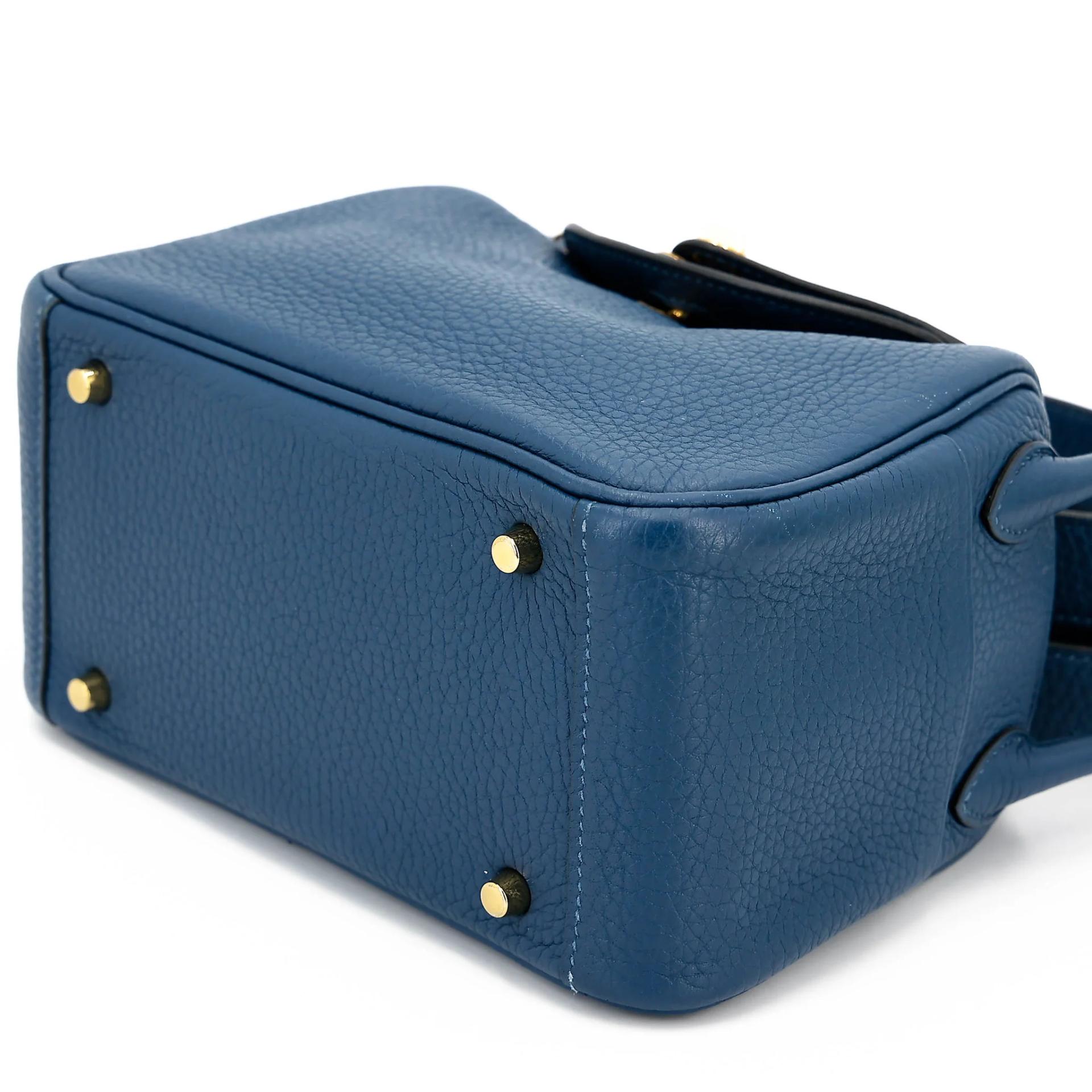 Very Good ( Rank A) HERMÈS Mini Lindy Navy (7U) Clemence Gold hardware Y (2020) - 4