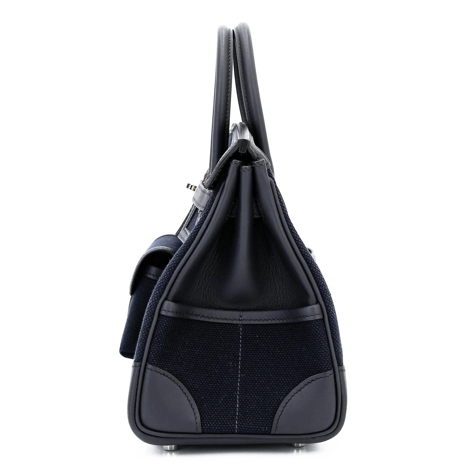 未使用保存品 HERMÈS 愛馬仕 限量收藏款 Birkin 25 Cargo 78 深海藍 Blue Marine 3Y 水冰藍 Caban Swift牛皮 Toile Goeland 帆布 銀扣 U刻 2022年 - 9