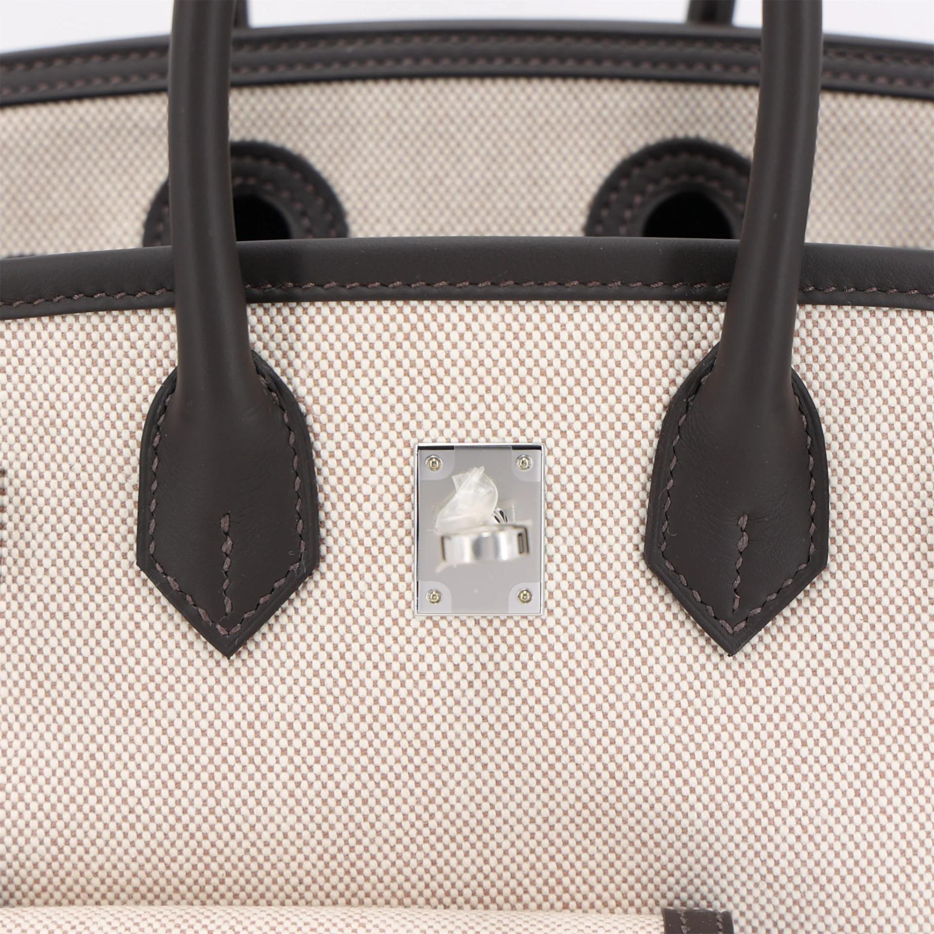 Brand New ( Rank N ) HERMÈS Limited Edition Birkin Cargo 25 Bai Brun（T3） Ecru Toile Berline canvas Palladium hardware G (2026) - 10