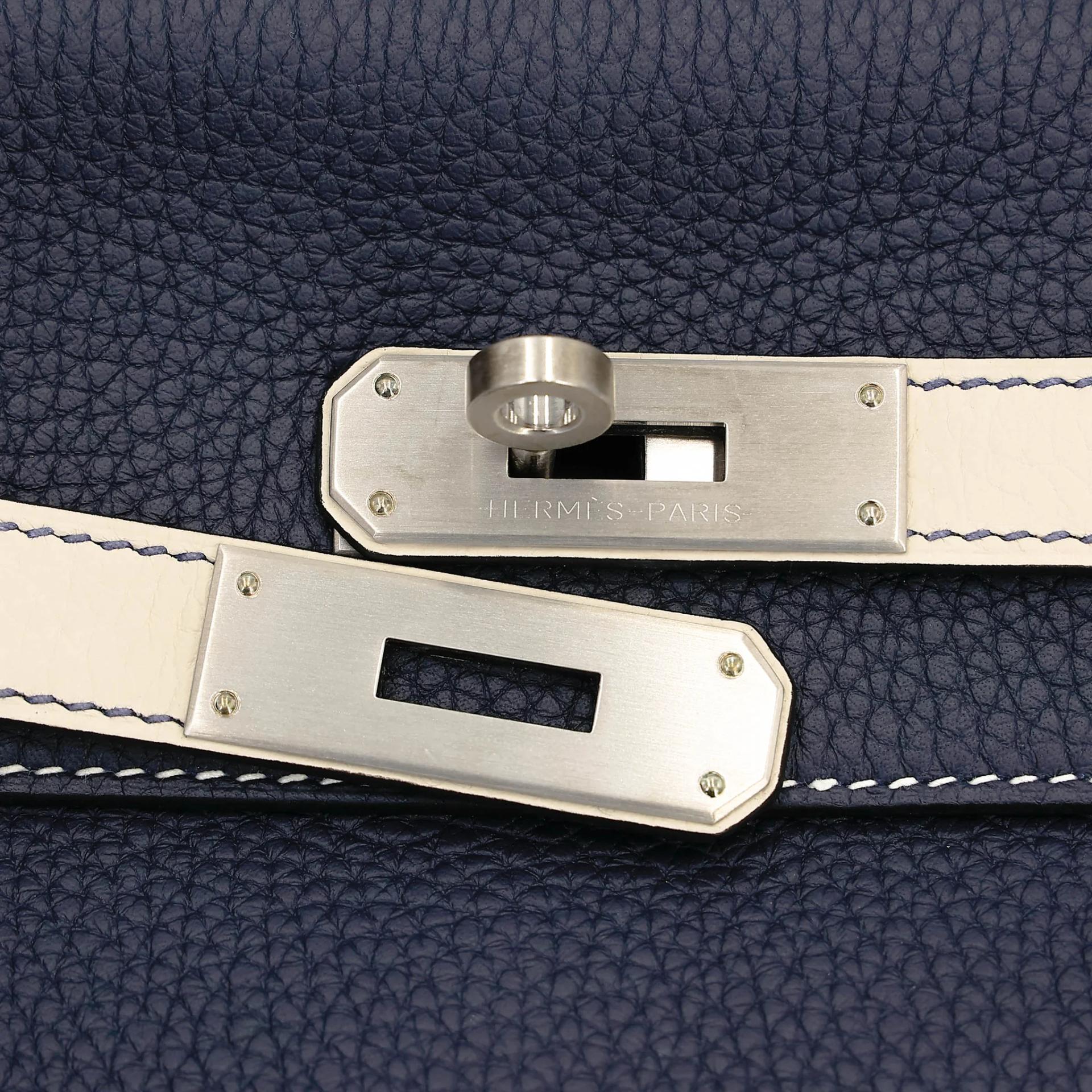 SA超美品 HERMÈS 愛馬仕 Kelly 35 HSS 10 奶昔白 Craie 78 深海藍 Blue Marine Togo小牛皮 拉絲銀扣 Y刻 2020年 - 8