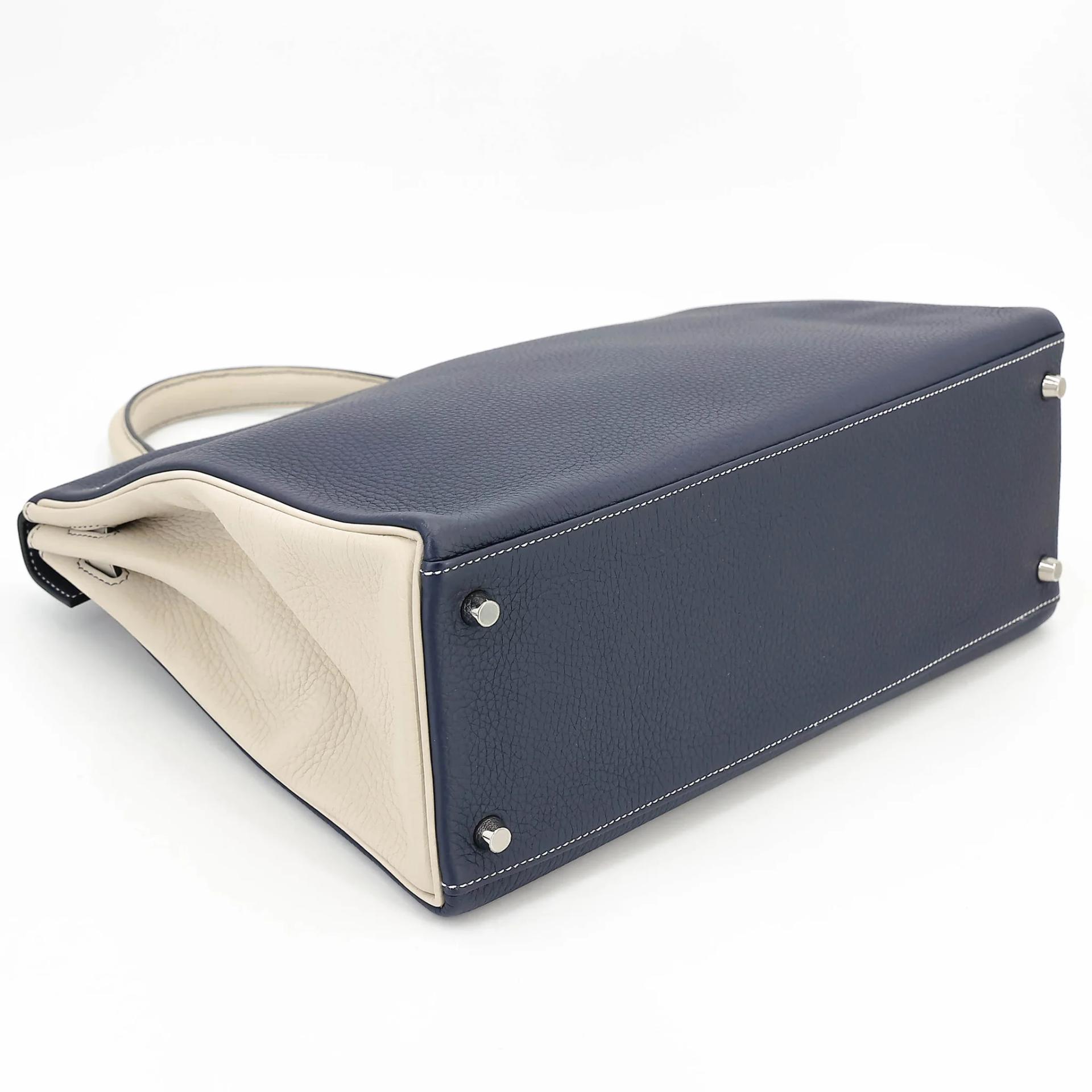 SA超美品 HERMÈS 愛馬仕 Kelly 35 HSS 10 奶昔白 Craie 78 深海藍 Blue Marine Togo小牛皮 拉絲銀扣 Y刻 2020年 - 7