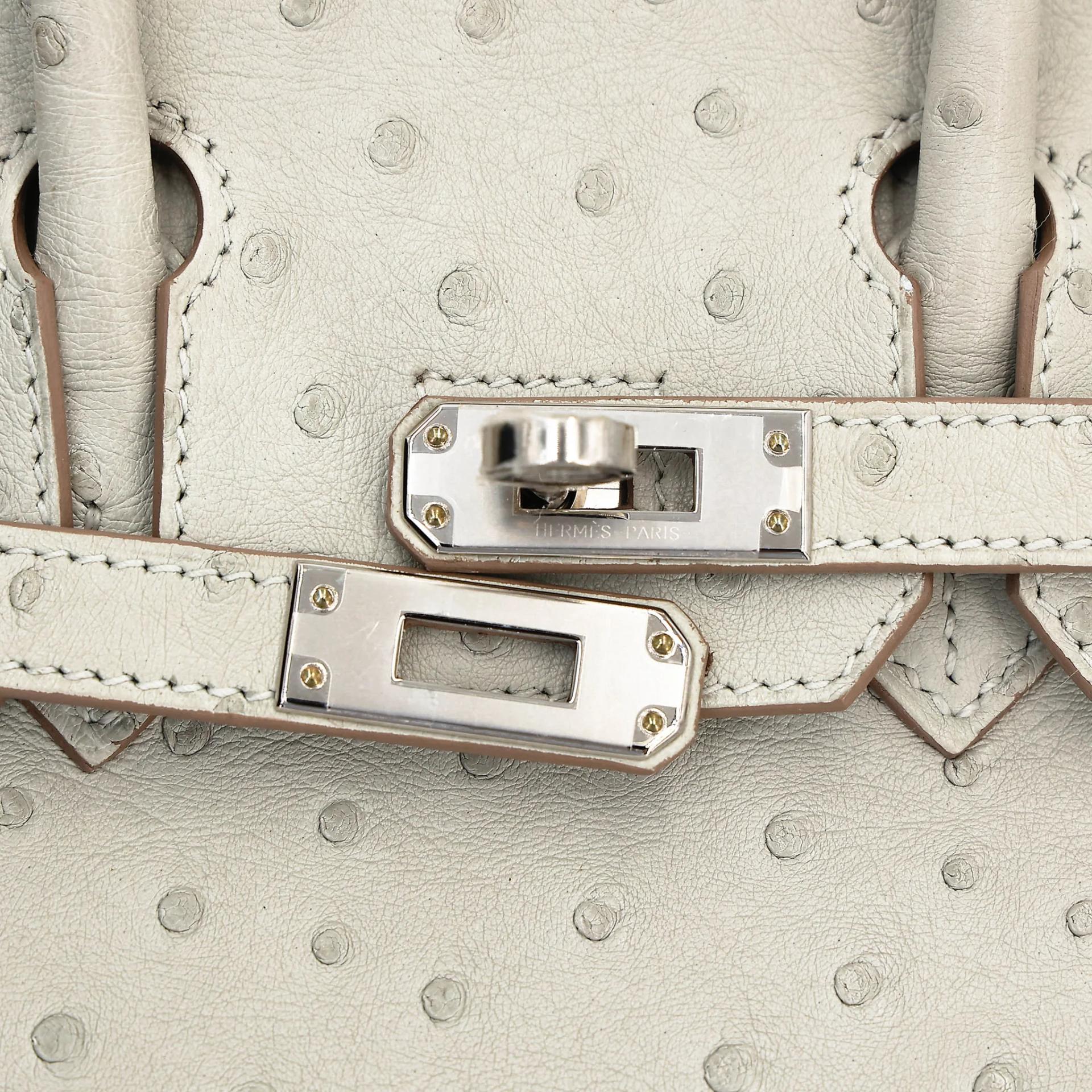 Unused ( Rank NS ) HERMÈS Birkin 25 Gris Perle (80) Ostrich Palladium hardware Z (2021) - 8