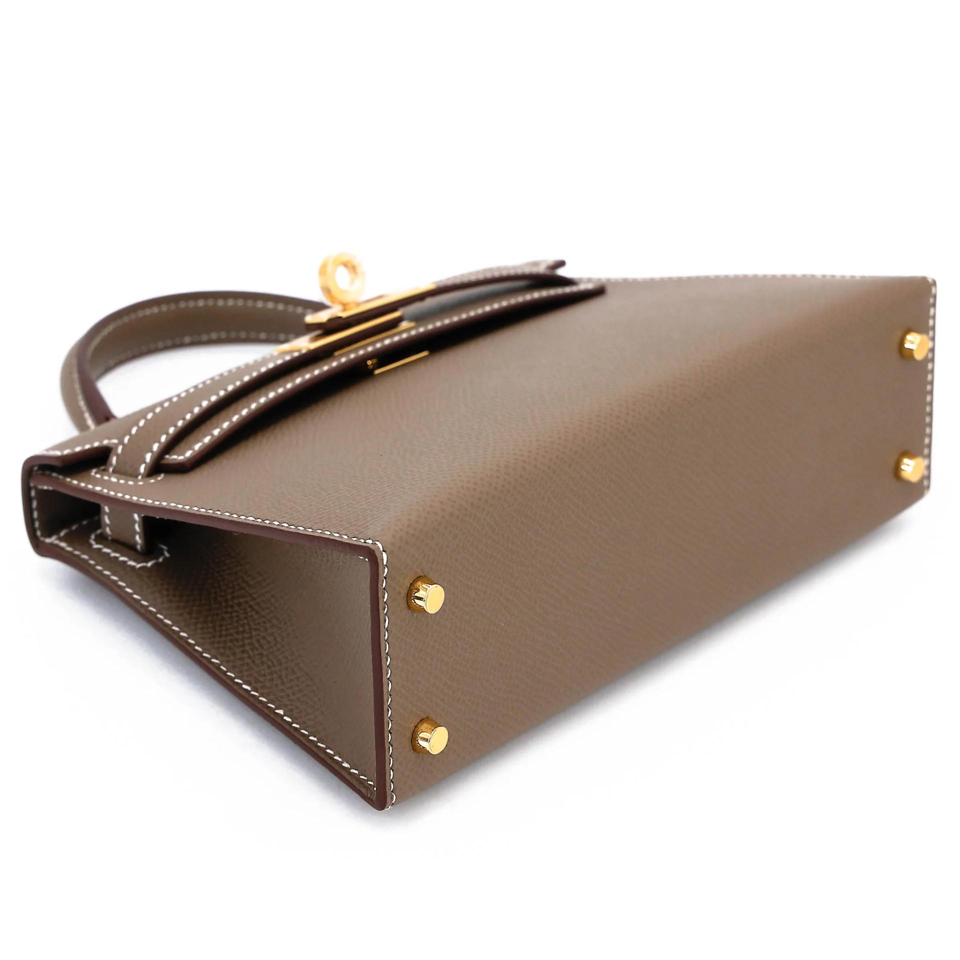 全新 HERMÈS 愛馬仕 Mini Kelly 二代 18 大象灰 Etoupe Epsom牛皮 金扣 G刻 2026年 - 5