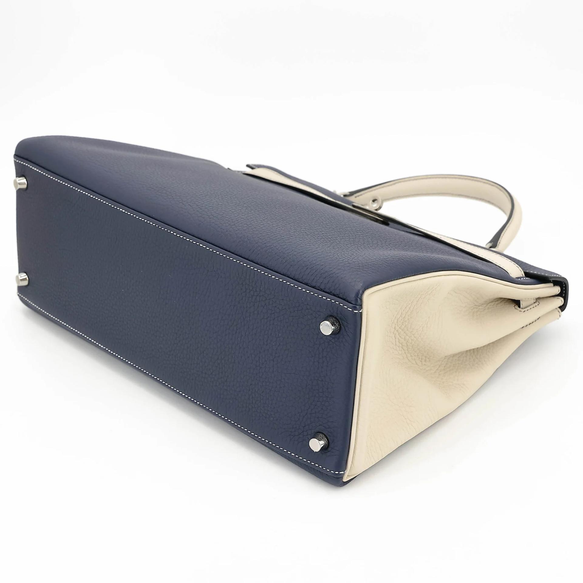 SA超美品 HERMÈS 愛馬仕 Kelly 35 HSS 10 奶昔白 Craie 78 深海藍 Blue Marine Togo小牛皮 拉絲銀扣 Y刻 2020年 - 4