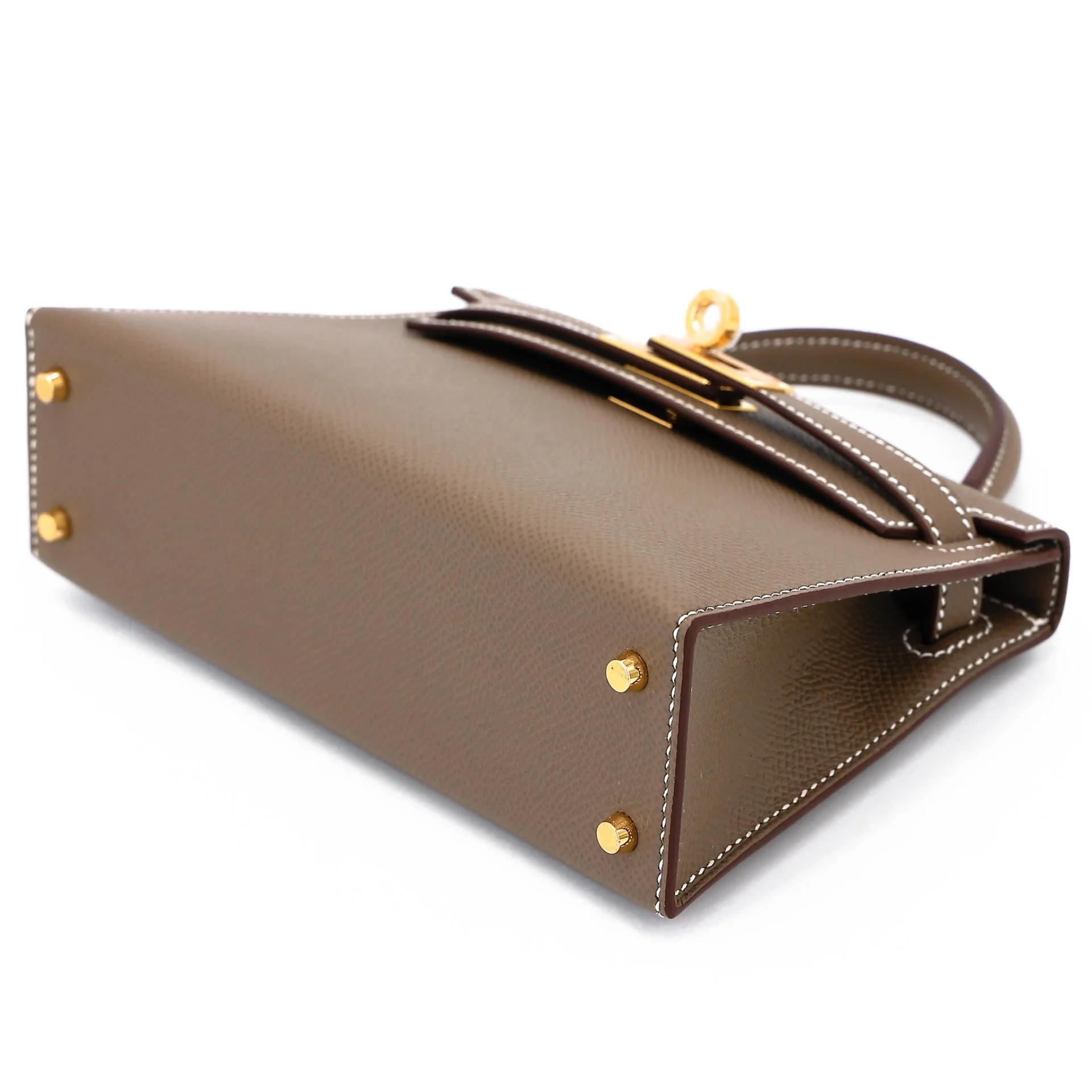 全新 HERMÈS 愛馬仕 Mini Kelly 二代 18 大象灰 Etoupe Epsom牛皮 金扣 G刻 2026年 - 4