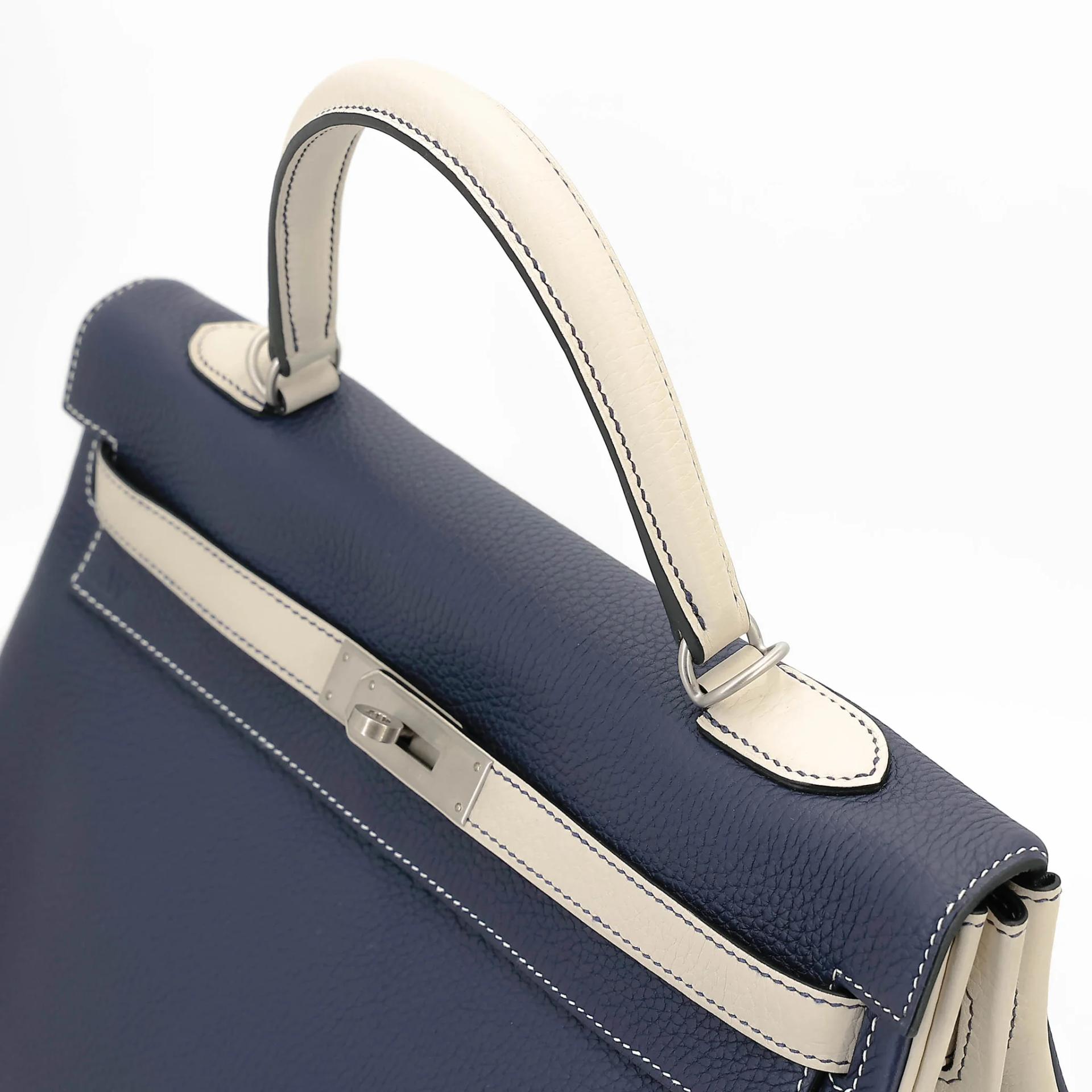 SA超美品 HERMÈS 愛馬仕 Kelly 35 HSS 10 奶昔白 Craie 78 深海藍 Blue Marine Togo小牛皮 拉絲銀扣 Y刻 2020年 - 3