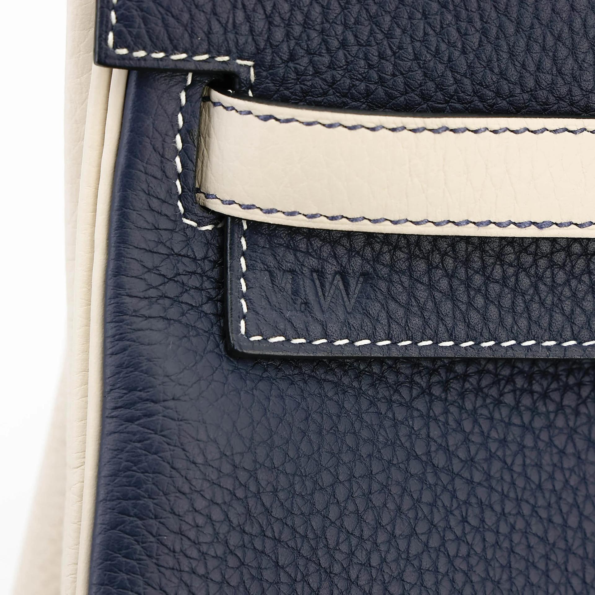 SA超美品 HERMÈS 愛馬仕 Kelly 35 HSS 10 奶昔白 Craie 78 深海藍 Blue Marine Togo小牛皮 拉絲銀扣 Y刻 2020年 - 15