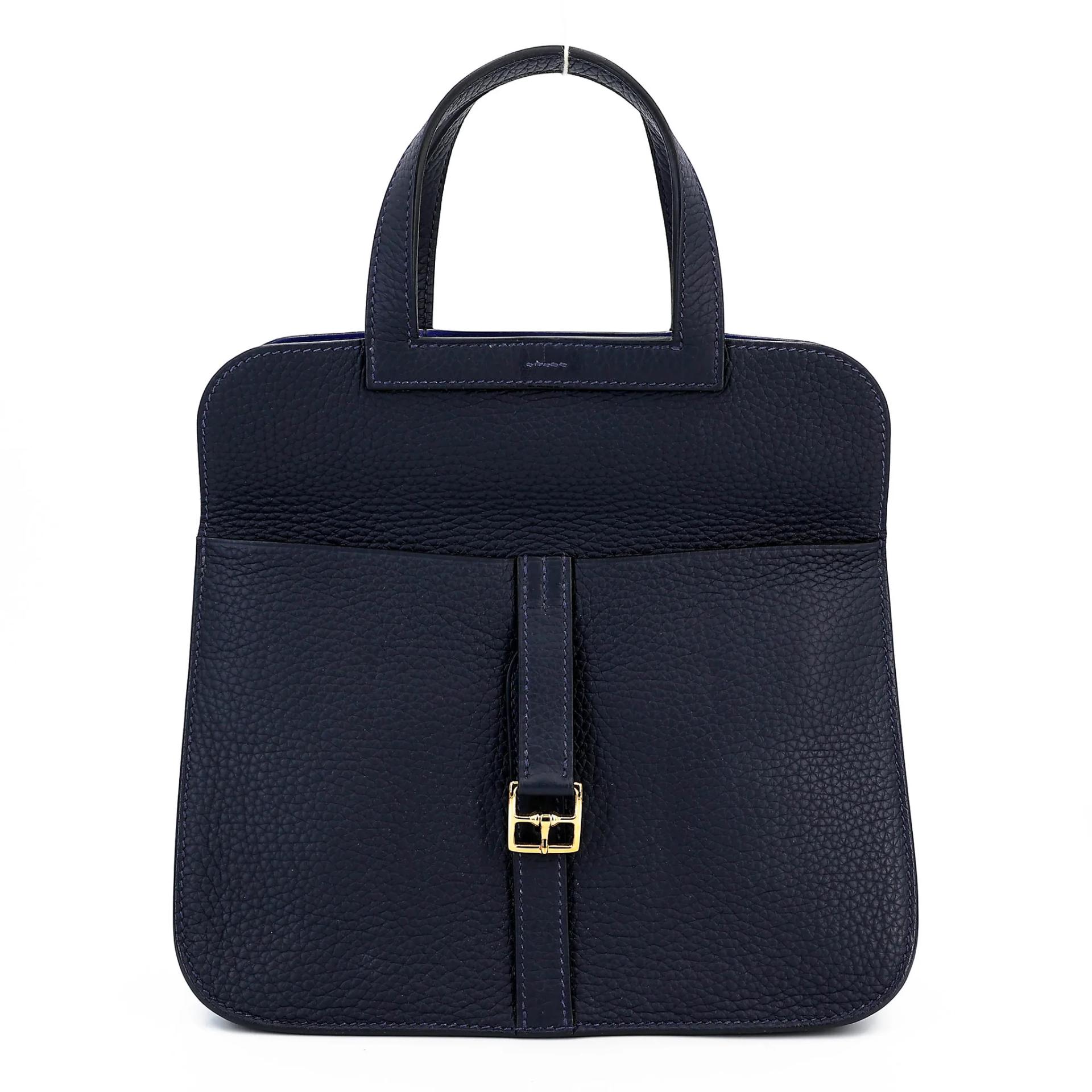 Excellent ( Rank SA ) HERMÈS Halzan 25 Verso Bleu Nuit (2Z) Bleu Electrique (7T) Clemence Gold hardware Z (2021) - 4