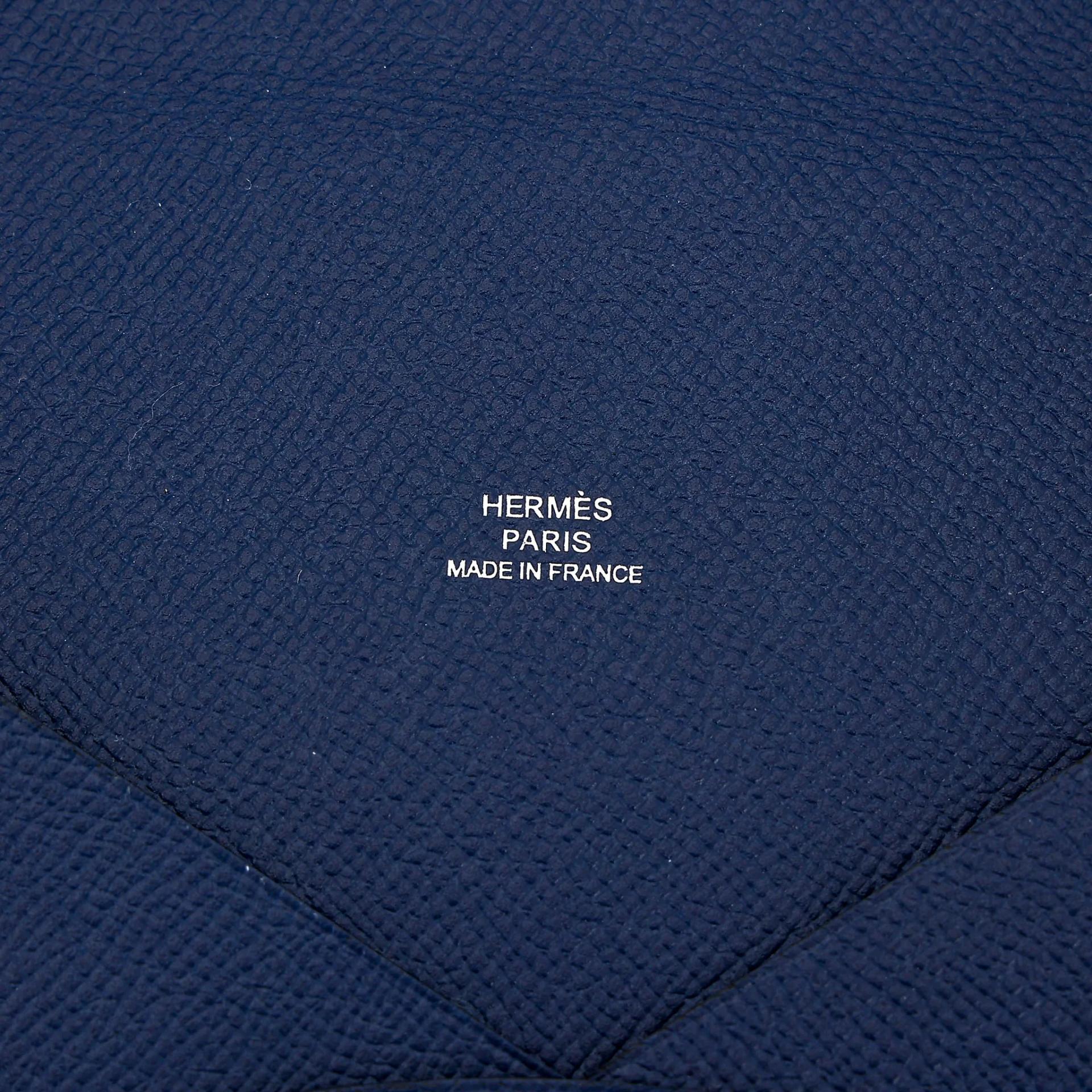 Brand New ( Rank N ) HERMÈS Calvi Pouch GM Bleu Saphir (73) Noir (89) Epsom Palladium hardware - 8