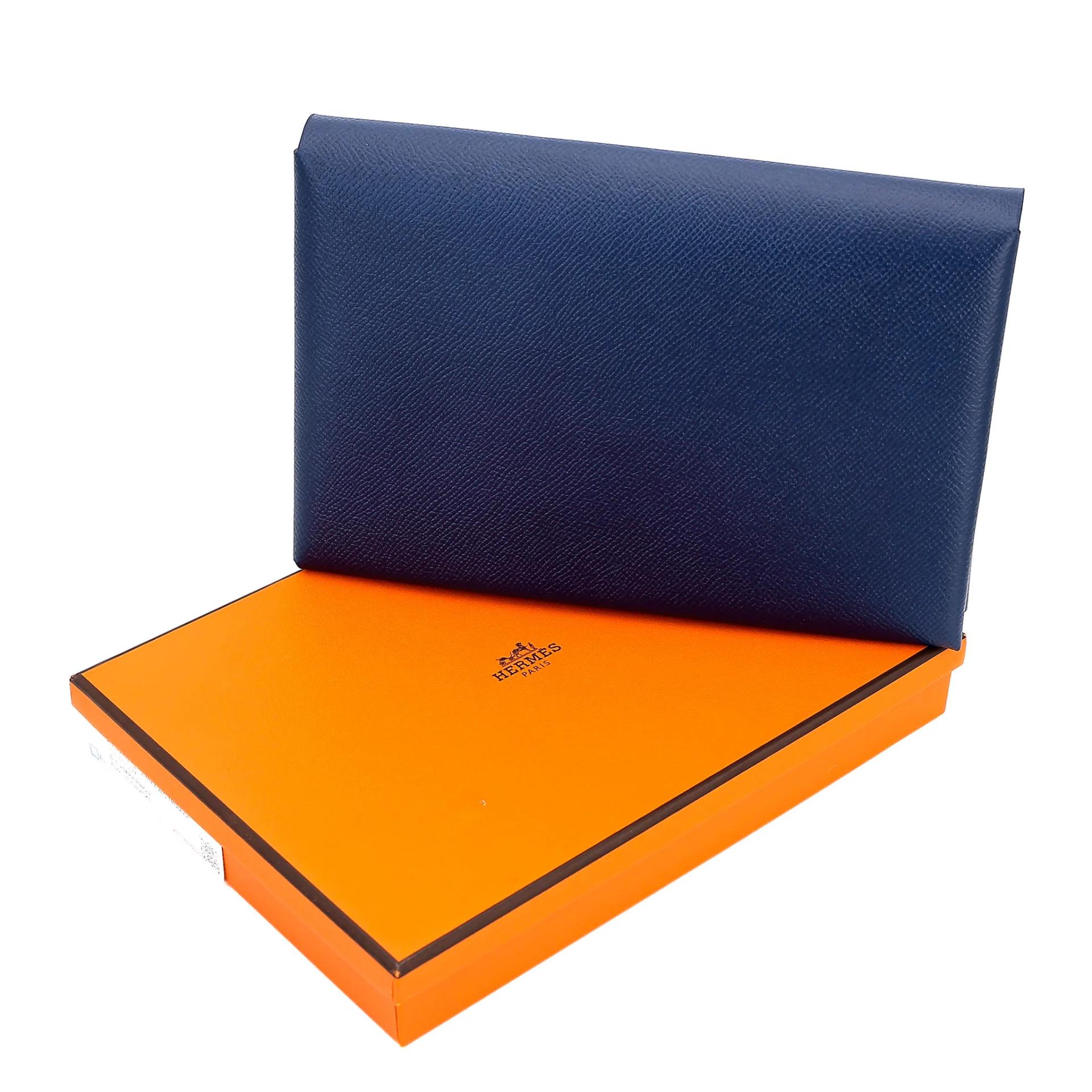 Brand New ( Rank N ) HERMÈS Calvi Pouch GM Bleu Saphir (73) Noir (89) Epsom Palladium hardware - 23