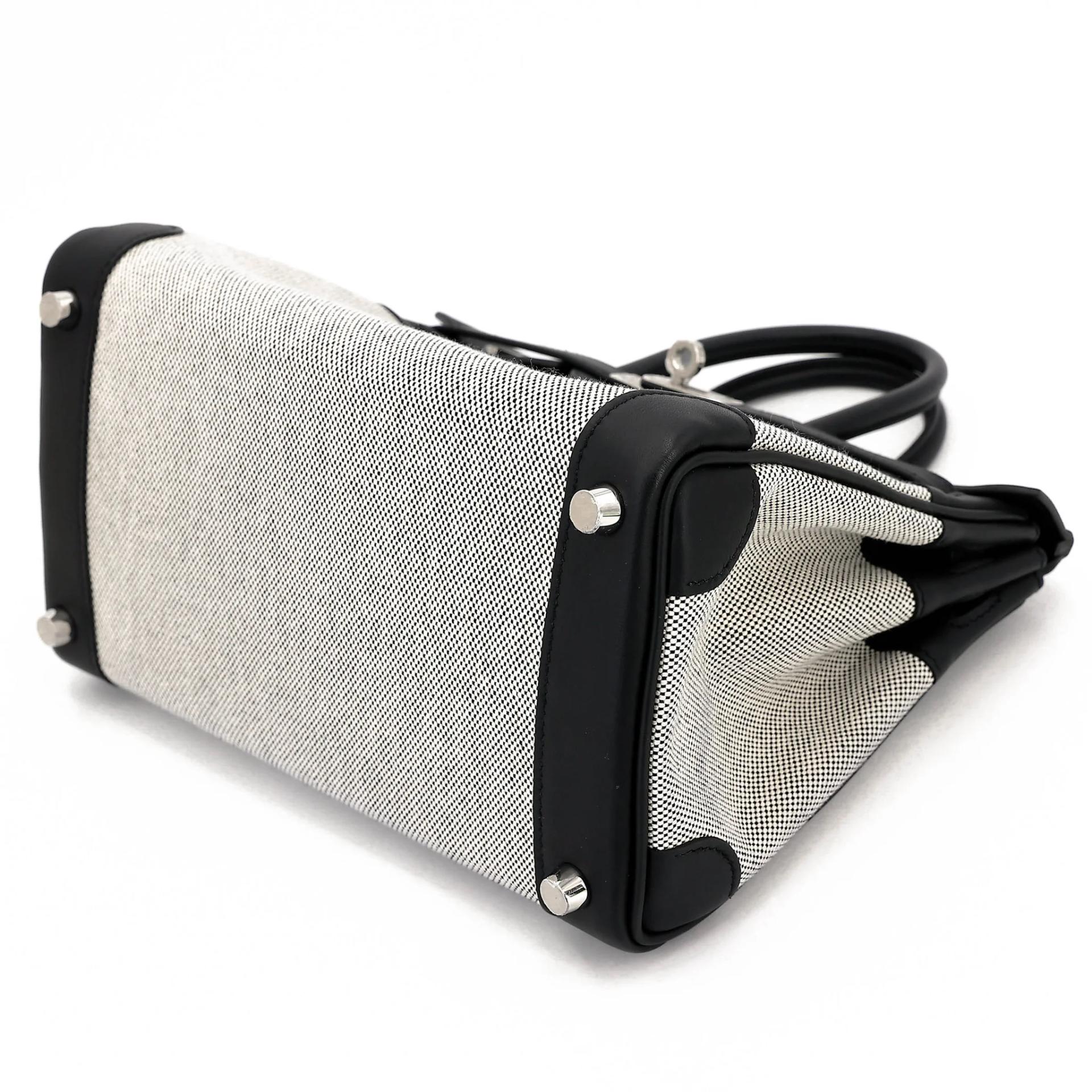 Excellent ( Rank SA ) HERMÈS Birkin 25 Noir (89) Toile H canvas Swift Palladium hardware K (2025) - 4