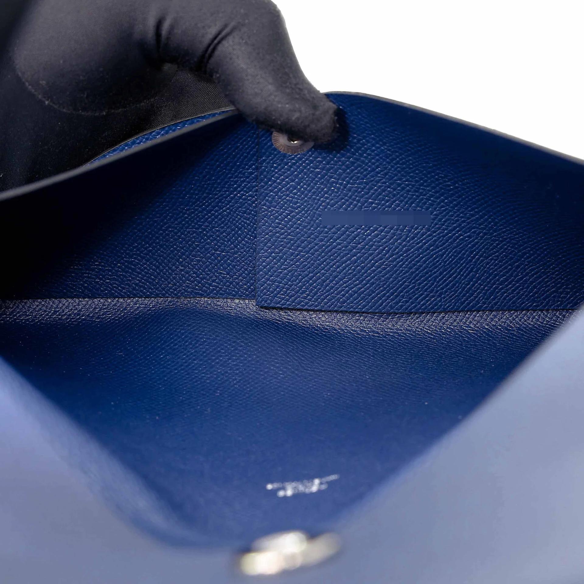 Brand New ( Rank N ) HERMÈS Calvi Pouch GM Bleu Saphir (73) Noir (89) Epsom Palladium hardware - 10