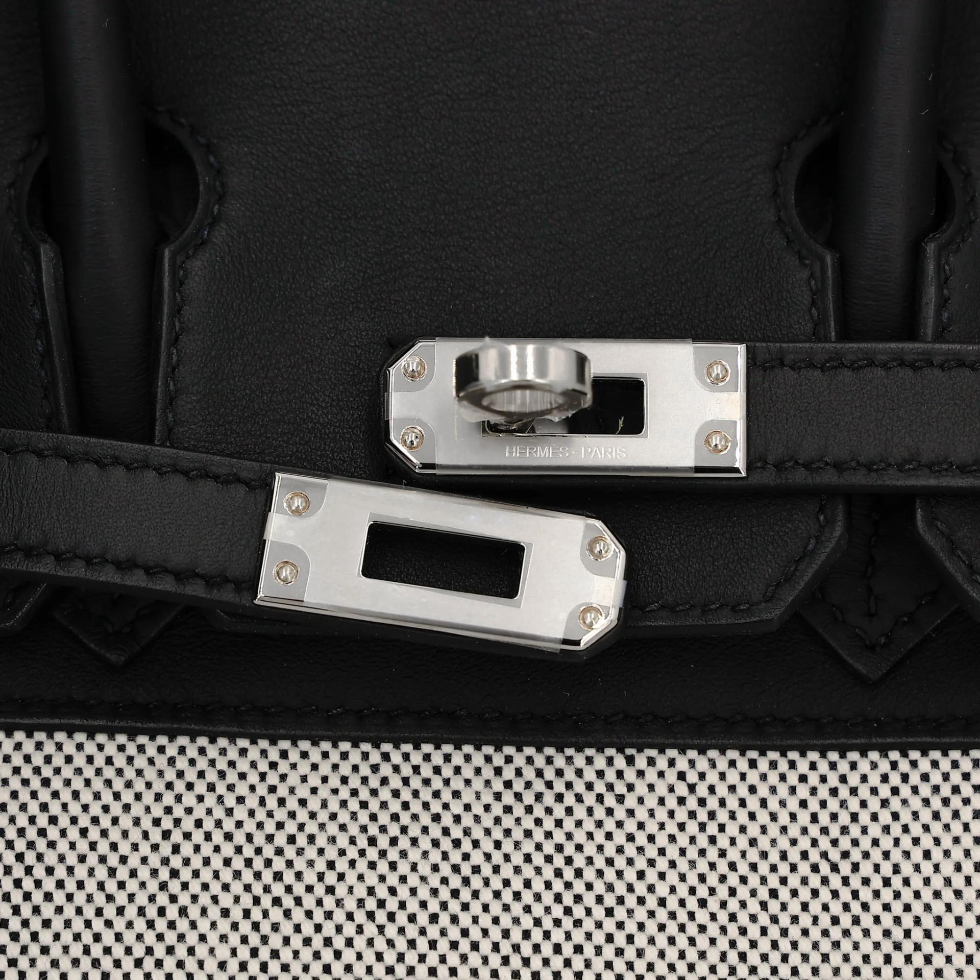 Excellent ( Rank SA ) HERMÈS Birkin 25 Noir (89) Toile H canvas Swift Palladium hardware K (2025) - 8