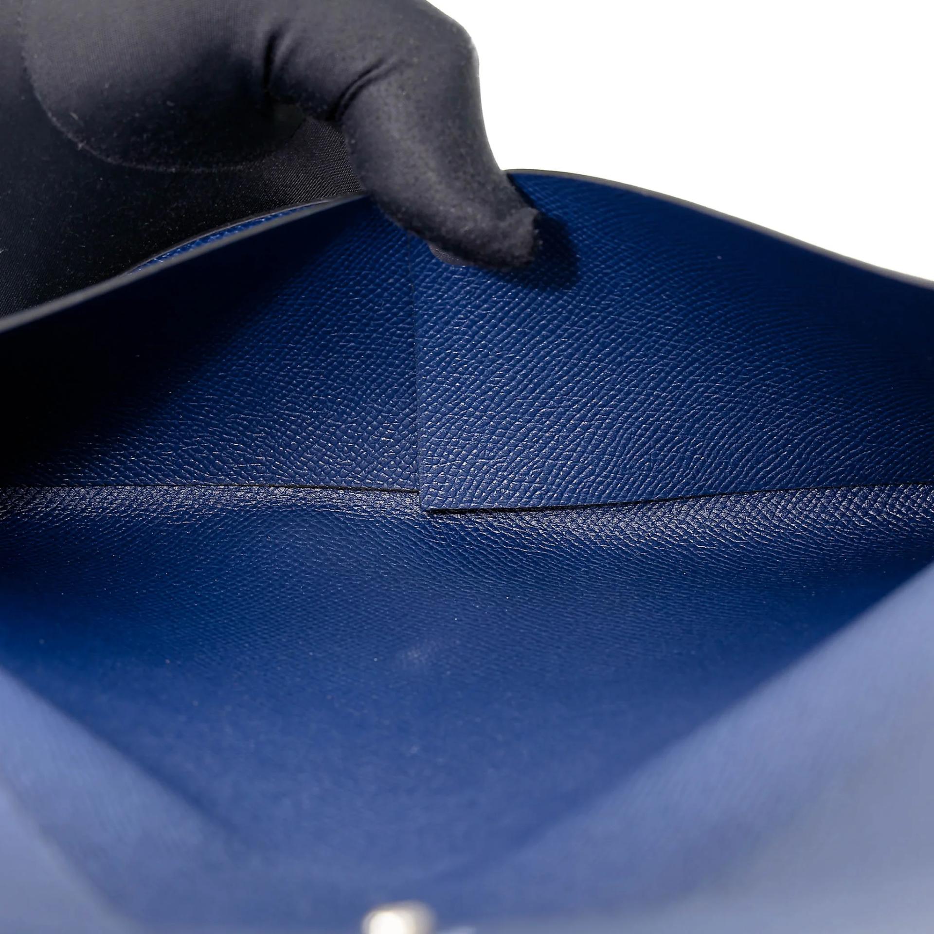 Brand New ( Rank N ) HERMÈS Calvi Pouch GM Bleu Saphir (73) Noir (89) Epsom Palladium hardware - 11