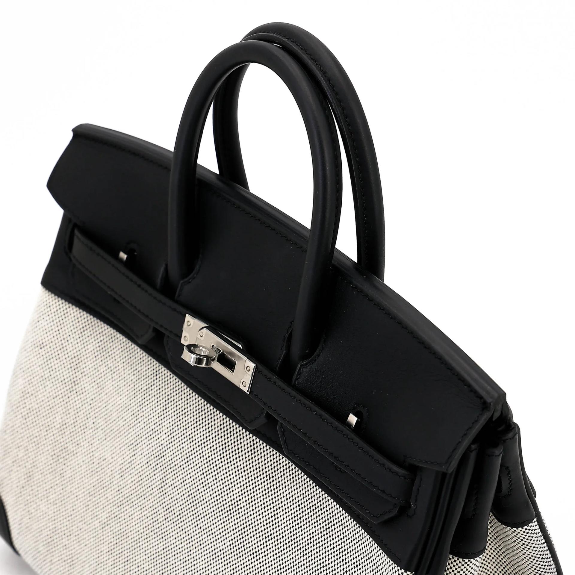 Excellent ( Rank SA ) HERMÈS Birkin 25 Noir (89) Toile H canvas Swift Palladium hardware K (2025) - 3