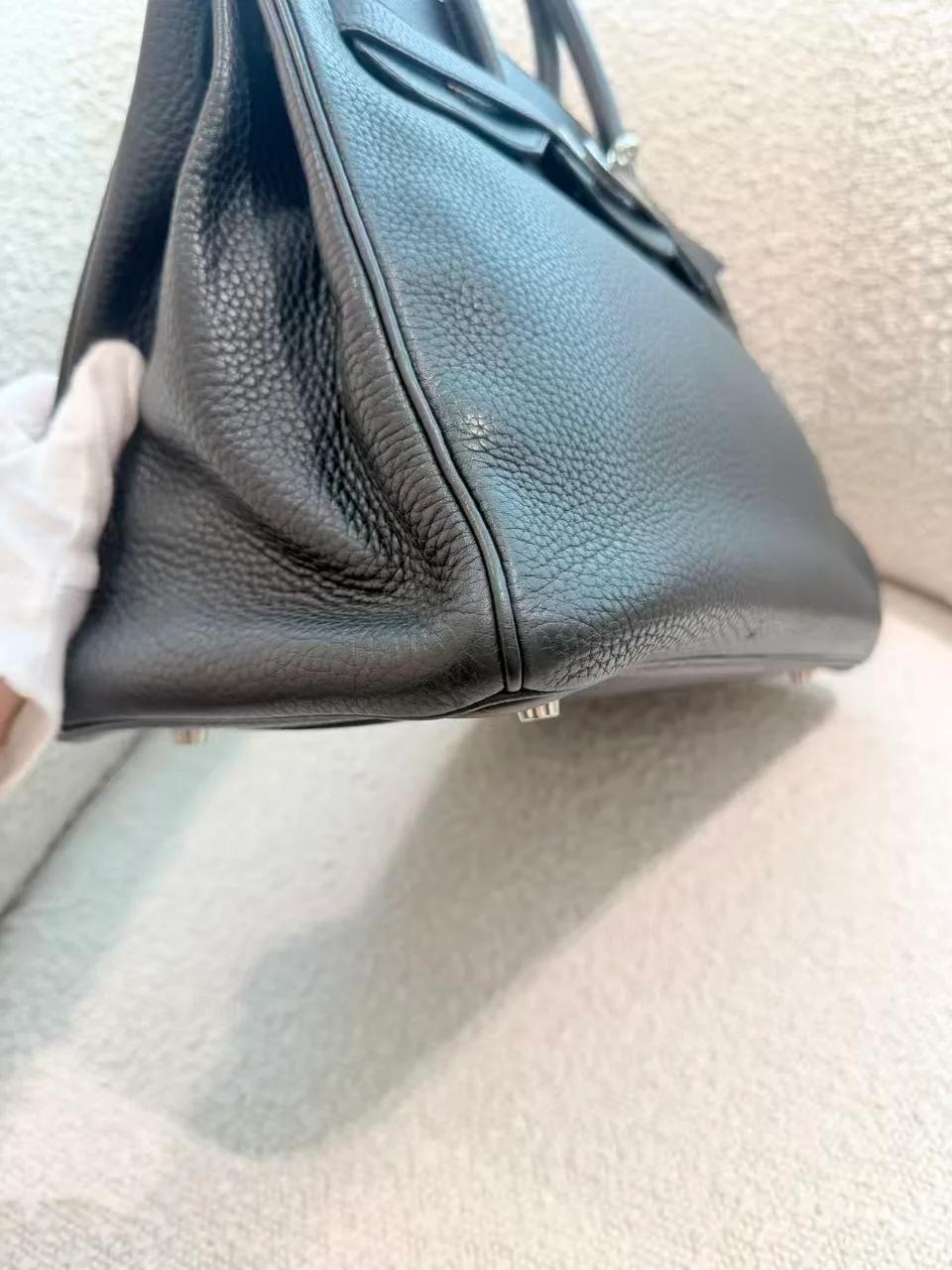 Good ( Rank AB) HERMÈS Birkin 35 Noir (89) Clemence Palladium hardware Square I (2005) - 9