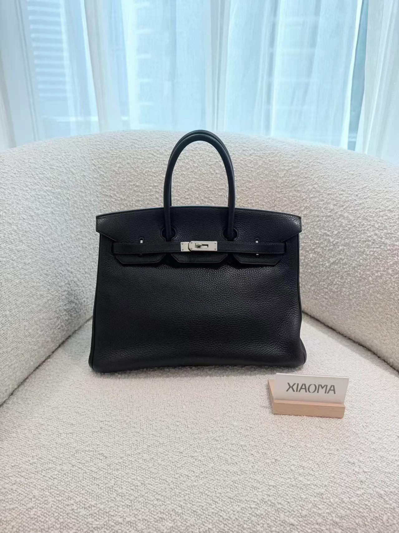 Good ( Rank AB) HERMÈS Birkin 35 Noir (89) Clemence Palladium hardware Square I (2005) - 3
